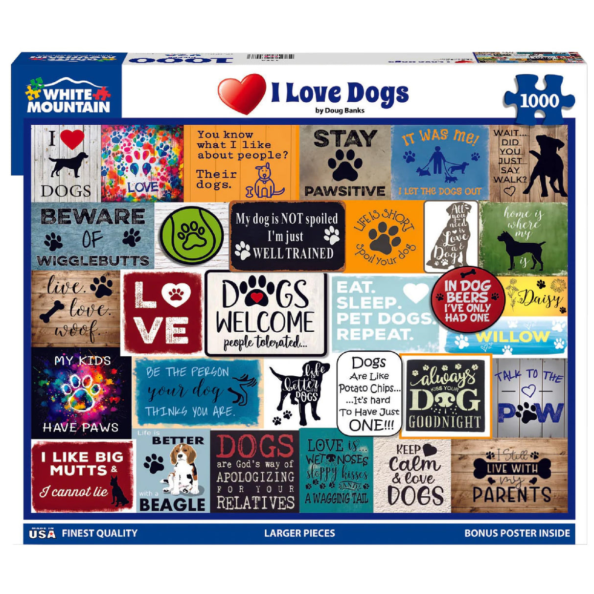 White Mountain Puzzles - I Love Dogs - 1000 Piece Jigsaw Puzzle for Adults & Kids - Fun Family Activity - 24"x30" White Mountain