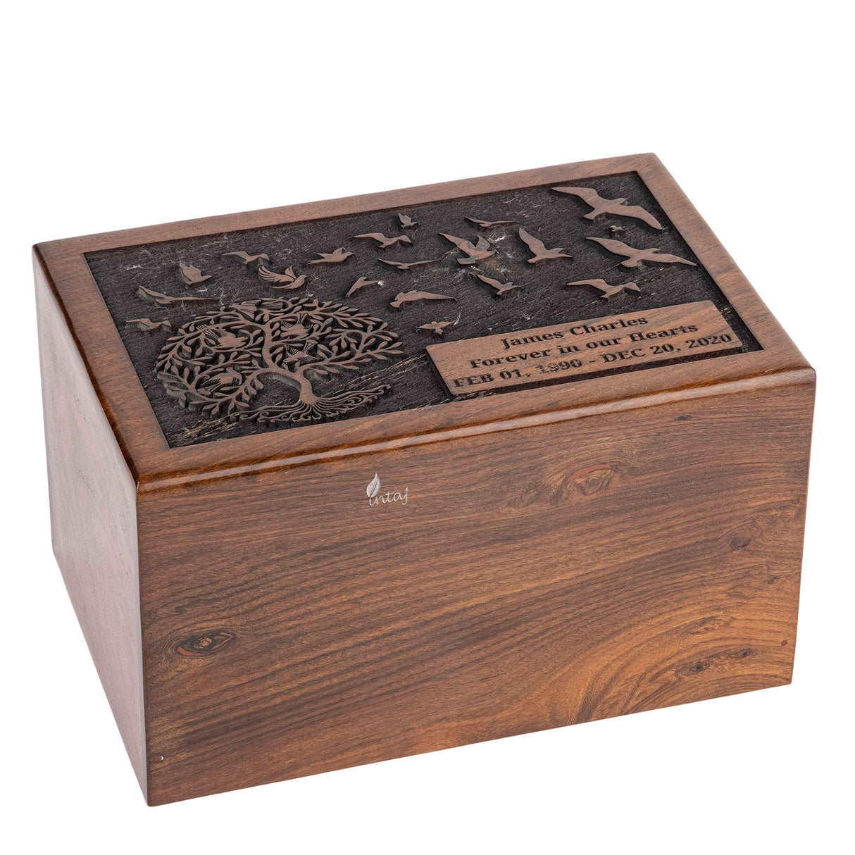 INTAJ Cremation Urn for Human Ashes Adult Male Female - Tree of Life Wooden Box Urn for Ashes - Handmade Decorative Funeral Urn (Customised Tree INTAJ