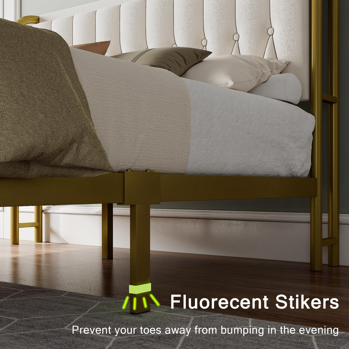 Einhomn Velvet Queen Bed Frame with Charging Station, Platform Bed with Upholstered Storage Headboard & Footboard, 12" Underbed Space, Noise-Free, Easy Assembly, No Box Spring Needed, Beige Einhomn