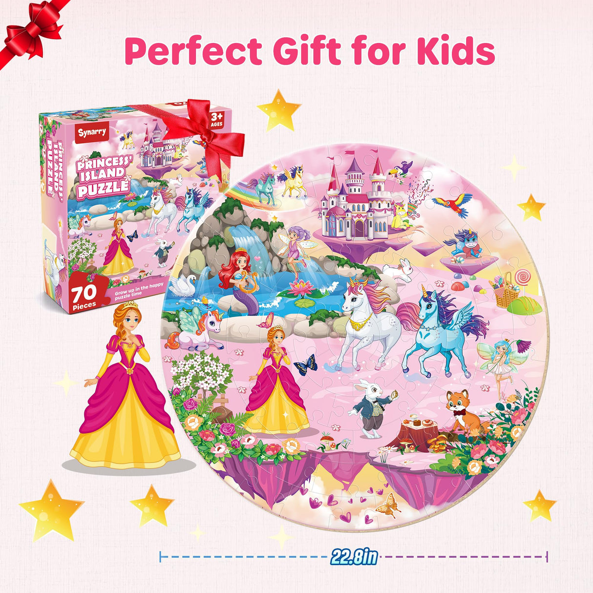 SYNARRY Unicorn Princess Mermaid Fairy Floor Puzzle for Kids Ages 3-5, Large 70 Piece Wooden Puzzle for Kids Ages 4-6, Preschool Toys Gifts for 3 4 5 6 7 8 Years Old Boys Girls Children SYNARRY