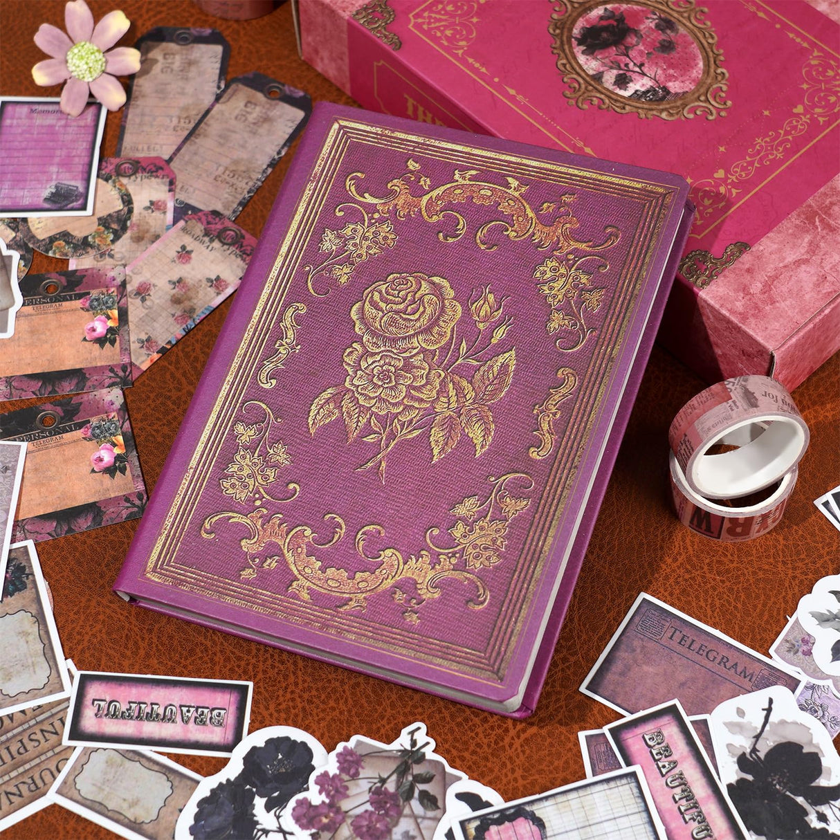 Funto Scrapbooking Kit (185 PCS), Medieval Chapter- Rose Garden, Perfect for Bullet Scrapbooking Materials, Planner DIY Craft Collage Funto