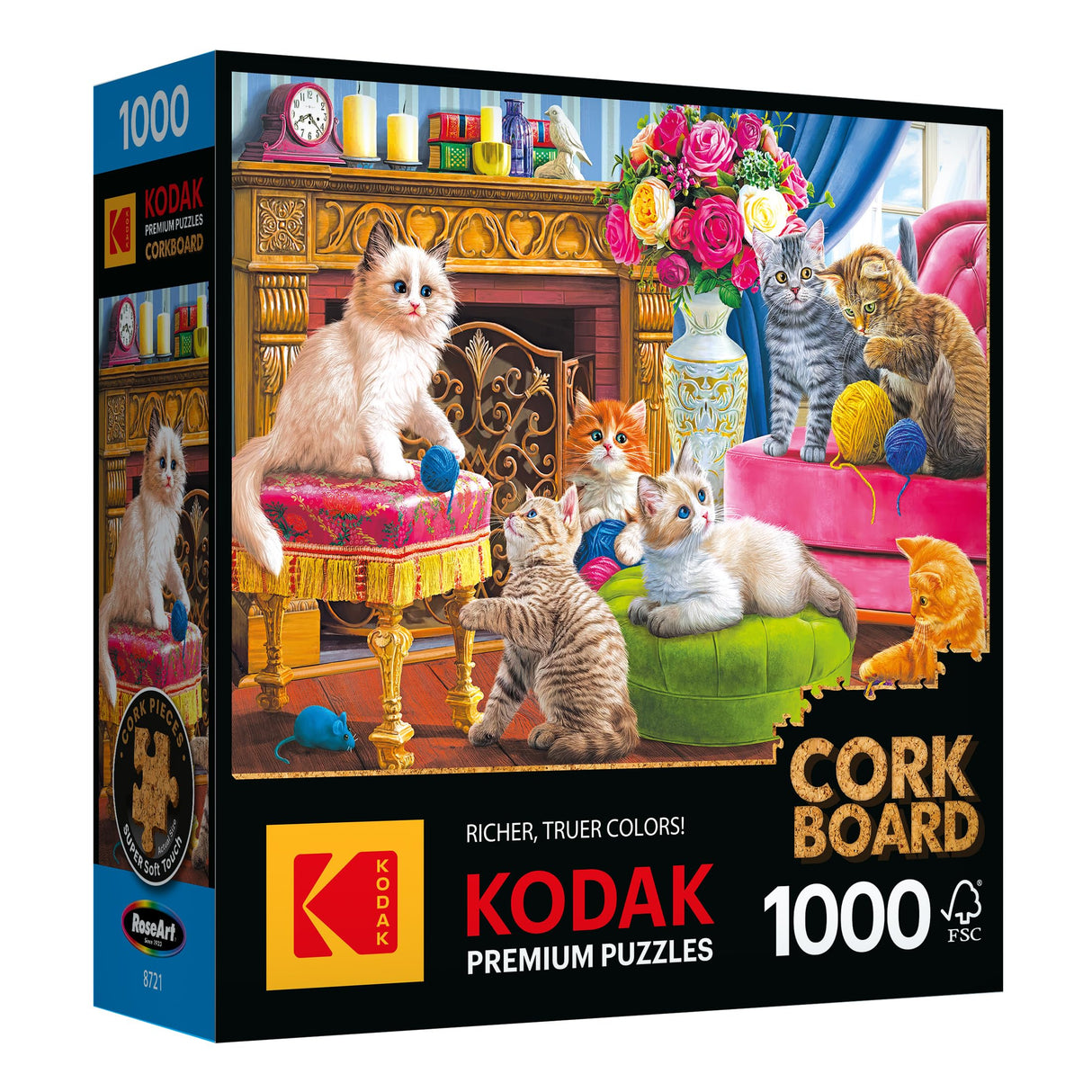 RoseArt - Kodak Cork - Kittens by The Fireplace - 1000 Piece Jigsaw Puzzle for Adults RoseArt