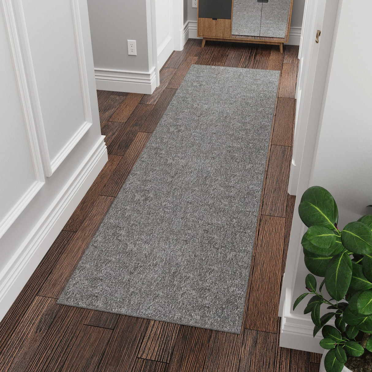 Ottomanson Washable 2x5 Non Slip Runner Rug, Ultra Thin Hallway Rug with Rubber Backing, Solid Design Rug for Kitchen Bedroom or Living Room, Gray, 20" x 59" Ottomanson