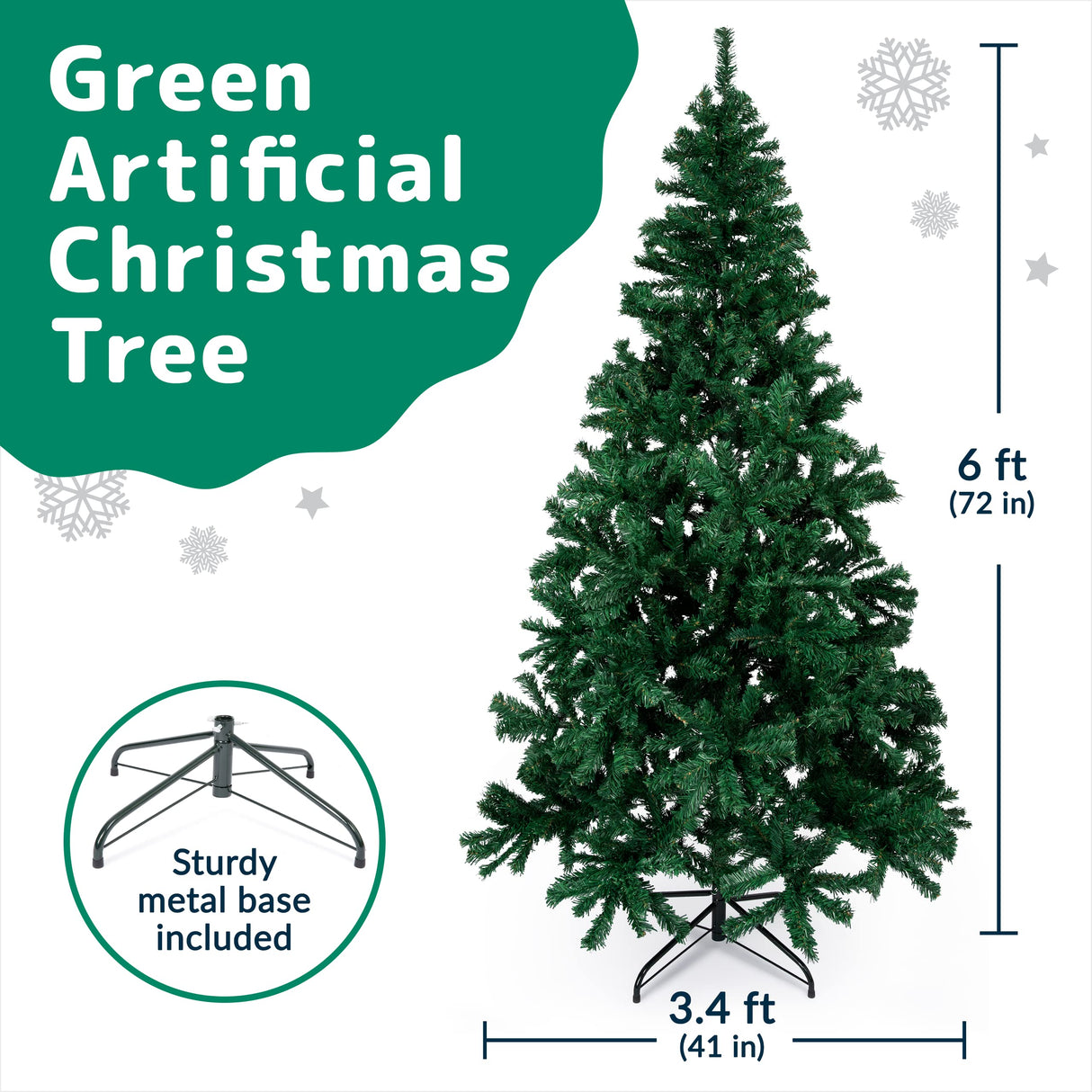 Premium 6Ft Christmas Tree with 1200 Tips for Fullness - Artificial Canadian Fir Full Bodied Christmas Tree 6ft with Metal Stand, Lightweight and Easy to Assemble PREXTEX