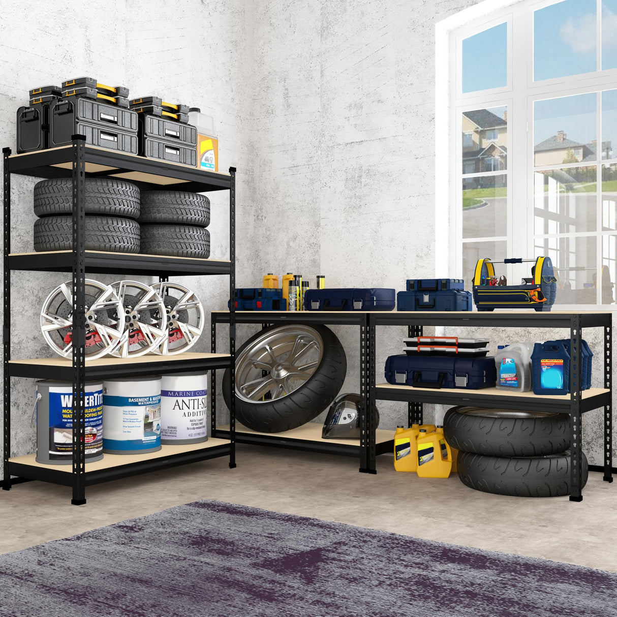 PrimeZone 40" W x 20" D x 59" H Heavy Duty Storage Shelves, 4 Tier Adjustable Garage Shelving Unit, Metal Organizer Shelf Utility Rack for Warehouse Pantry Closet Kitchen, Black, 2 Pack PrimeZone