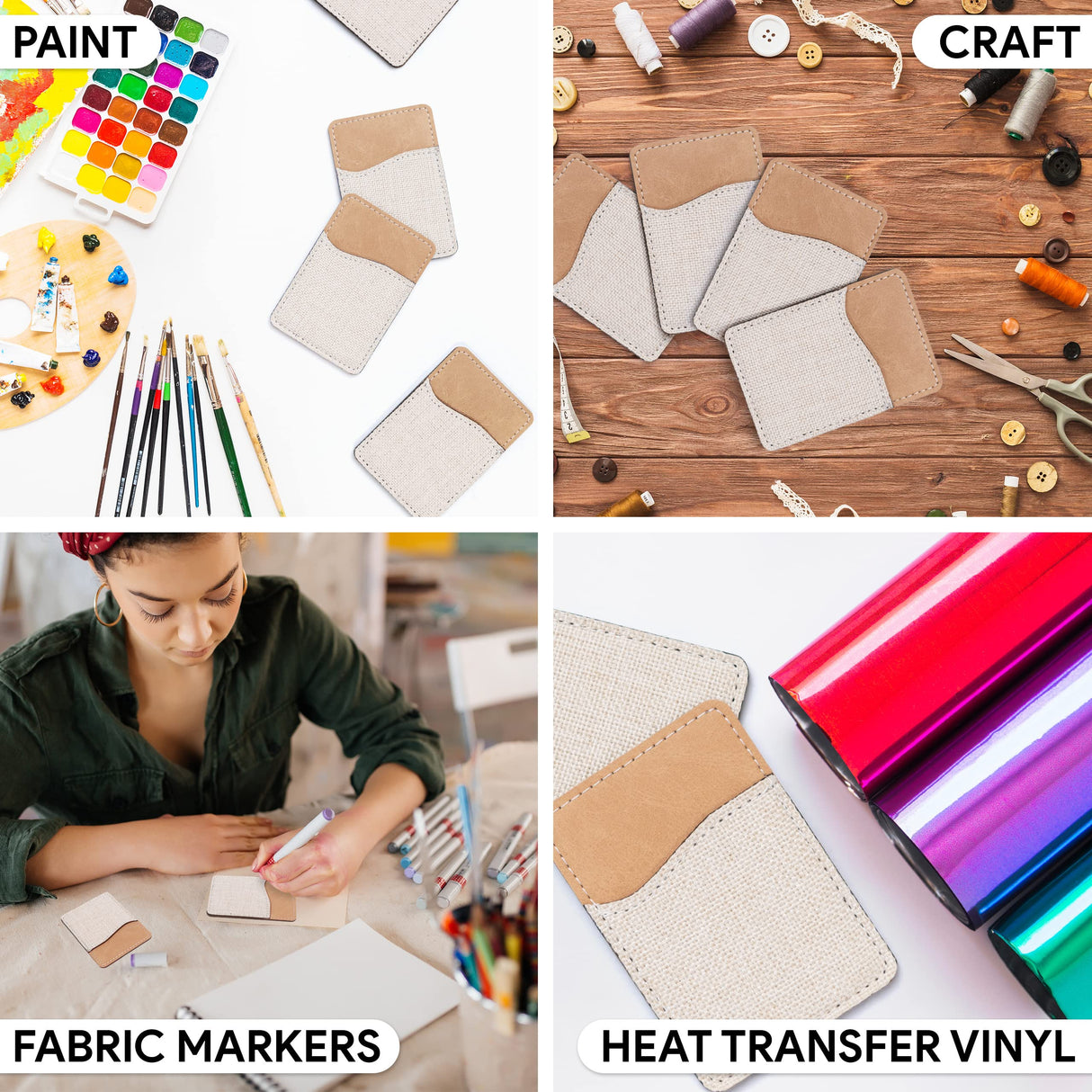 RYTOO Sublimation Blanks Phone Wallet - PU Leather Card Holder for Back of Phone Stick on iPhone Android HTV Friendly DIY Blanks for Vinyl Projects (Beige Polyester Burlap) RYTOO