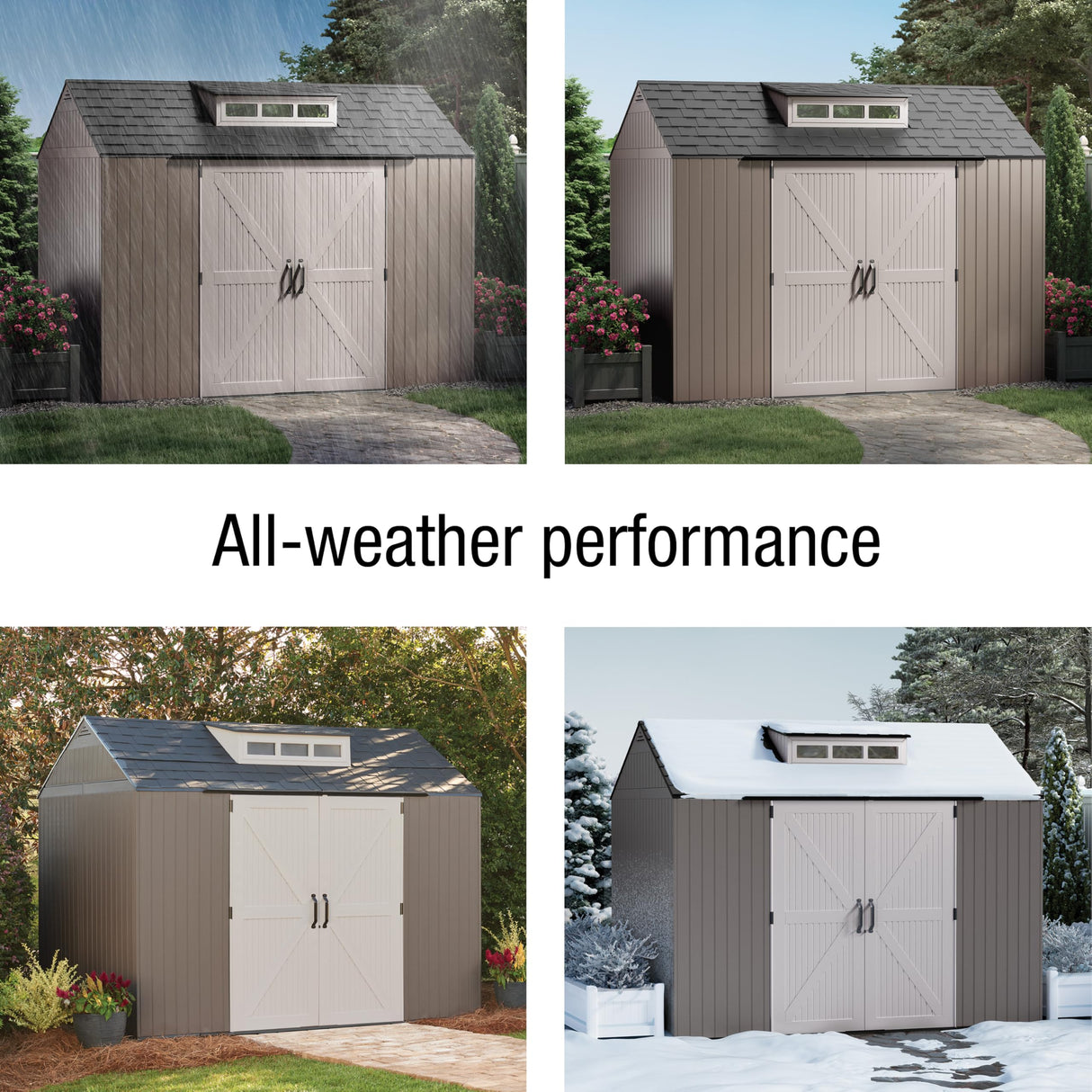 Rubbermaid Extra Large Resin Outdoor Storage Shed With Floor (7 x 10.5 Ft.) Weather Resistant Brown Organization for Home/Lawn Mower/Backyard Equipment/Bike Storage/Pool Supplies Rubbermaid