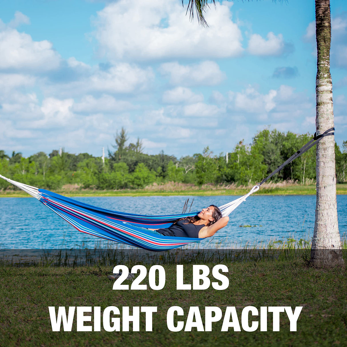 Bliss Hammocks BH-400W5CA 40" Wide Hammock w/Hand-Woven Rope Loops & Hanging Ropes, Outdoor, Patio, Backyard Durable, Cotton and Polyester Blend, 220 Lbs Capacity, Patriotic Stripe Bliss Hammocks