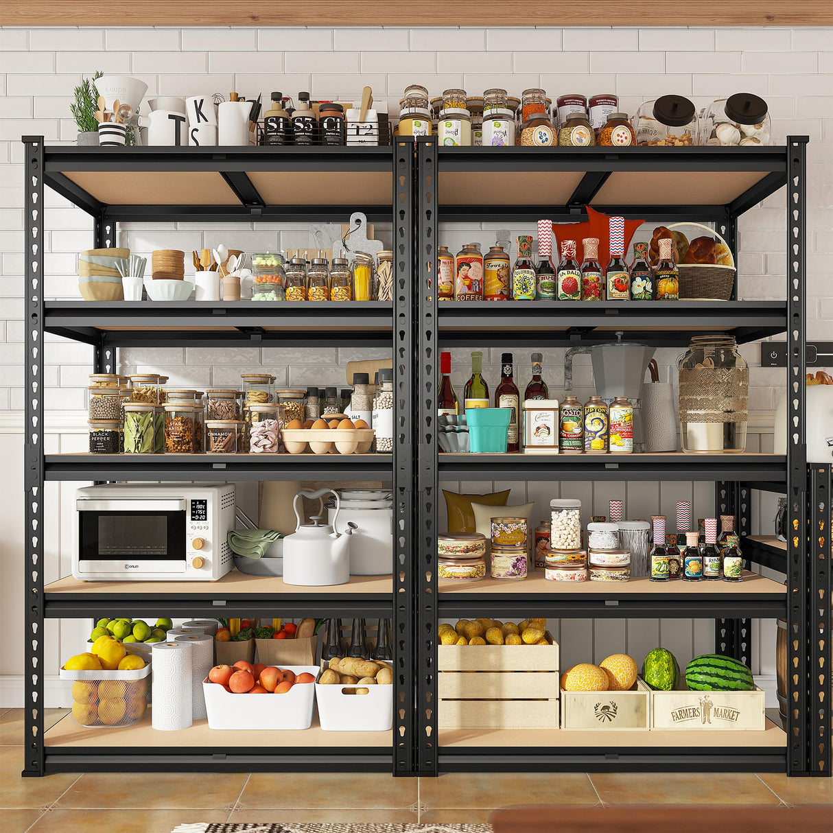 REIBII Garage Shelving 2000LBS Storage Shelves Heavy Duty Shelving 5 Tier Adjustable Metal Shelves Sturdy Storage Rack for Garage Pantry Closet Kitchen Basement 60" H x 28" W x 14" D REIBII