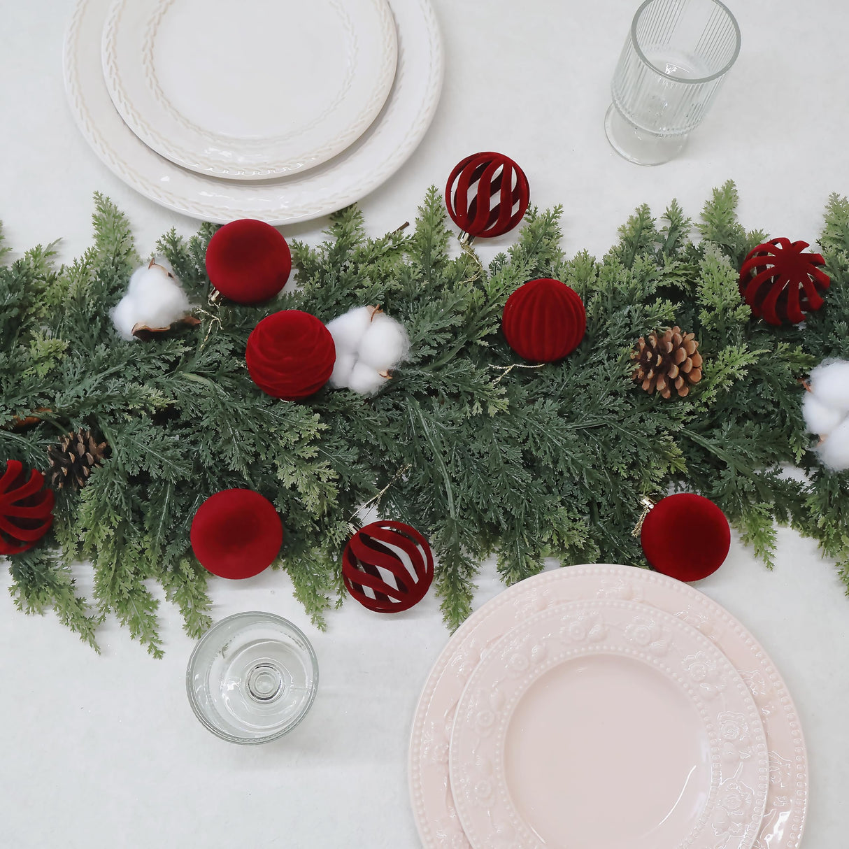 Senjie 3.15inch Burgundy Velvet Christmas Ornaments Balls Flocked Christmas Tree 12PCS Plastic Balls Xmas Hanging Ornaments Decoration Red Senjie