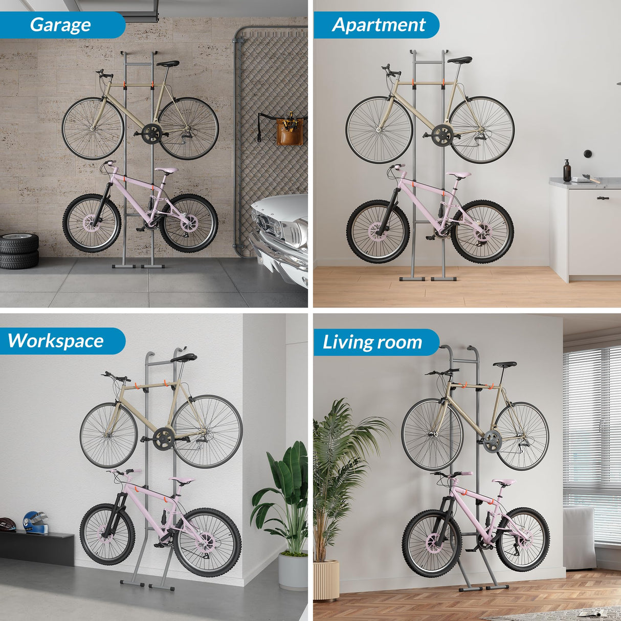 Suchtale 2 Bike Rack, Bicycle Rack, Bike Storage Rack for Garage, Gravity Bike Stand, Indoor Bike Organizer, Floor Vertical Bicycle Holder, Adjustable Wall Mount Cycle Hanger for Road Mountain Bikes Suchtale