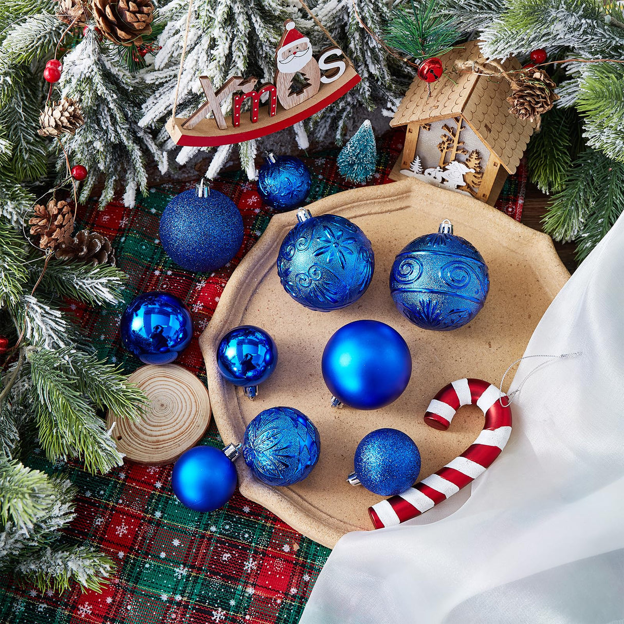 Wironlst Christmas Ball Ornaments - 30pcs Shatterproof Plastic Christmas Ornaments Hanging Ball Decorations for Xmas Tree, Holiday, Wedding, Party (Multi-Size, Blue) Wironlst