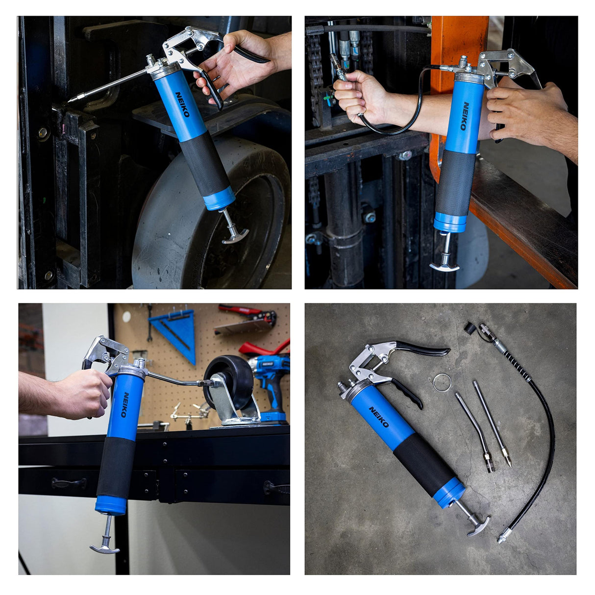 Neiko 12011A Grease Gun, Heavy Duty Pistol Grip Greaser, 6000 PSI, Grease Gun Hose 18 inch, Grease Gun with Zerk Fitting, 6” Straight Extension & 5.5” Bend Ext, Grease Not Included. NEIKO