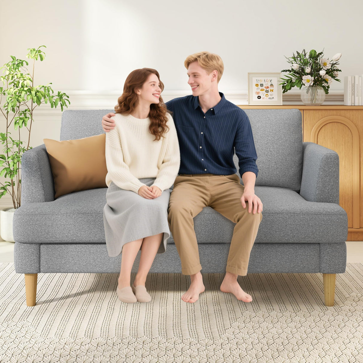 Busaurus Loveseat - Mid Century 56" Upholstered 2-Seater Couch for Living Room, Bedroom, Apartment - Grey Busaurus