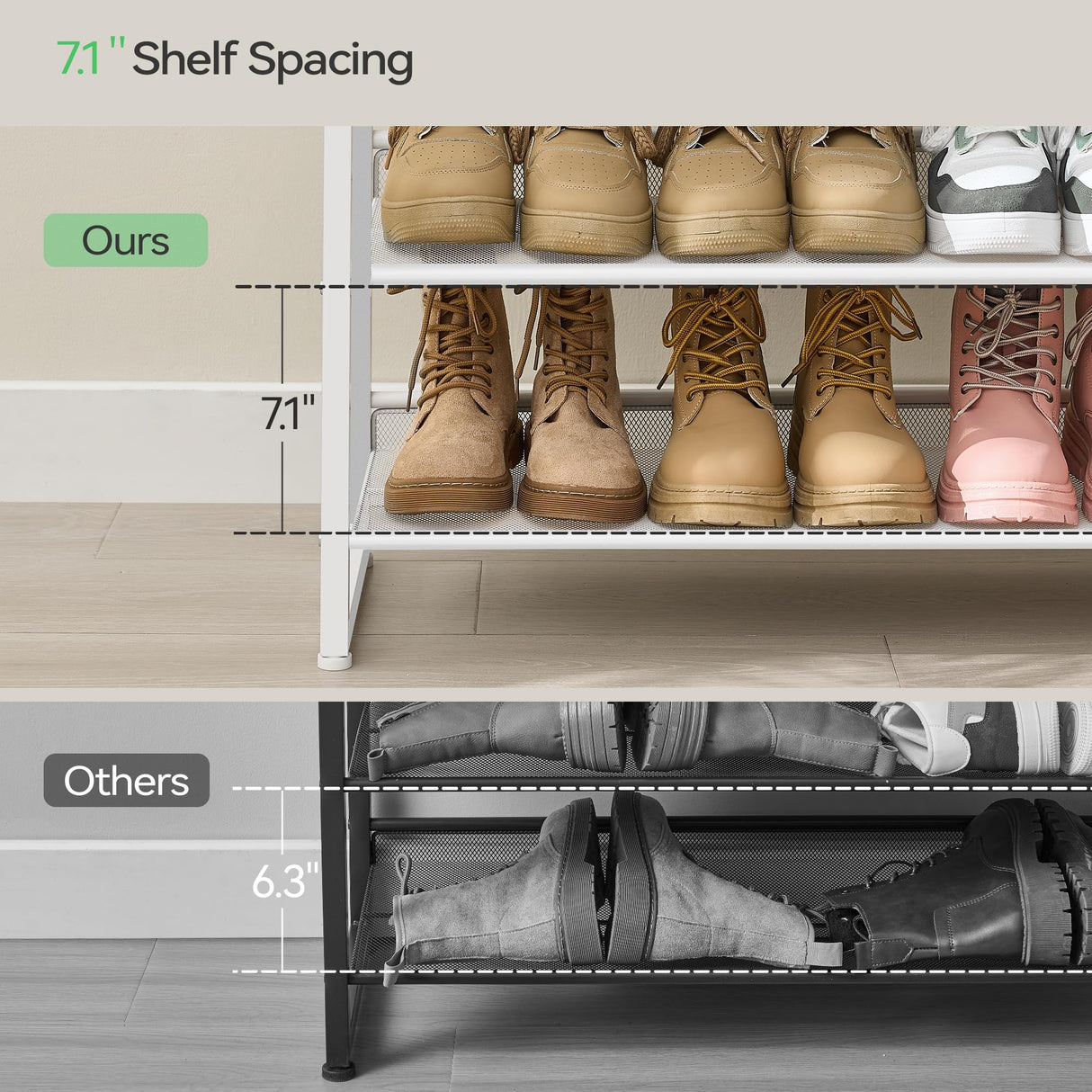 Nunsino Shoe Rack, Long Shoe Organizer,Max Holds 50 Pairs,8 Tier Metal Shoe Storage Shelf,4-Tier Stackable Shoes Organizer for Garage, Entryway,White Nunsino