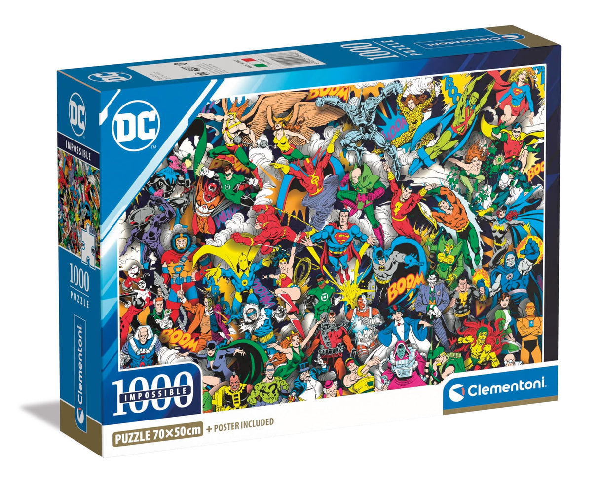 Clementoni - Impossible Puzzle - DC Comics Justice League - 1000 Pieces - Difficult Puzzle for Adults with Superheroes, Made in Italy, 39863 Clementoni