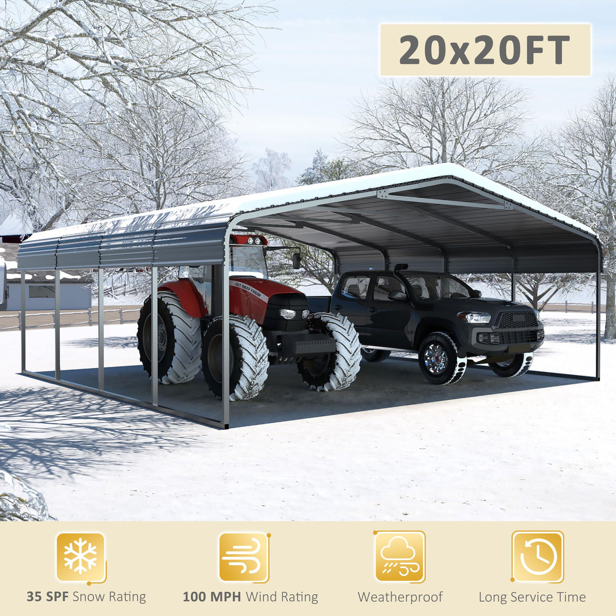 VEIKOU 20'x20' Carport, Car Port with Galvanized Steel Panels, Metal Carport with Innovative Assembly Structure, Carports for Car, Boat, Truck VEIKOU