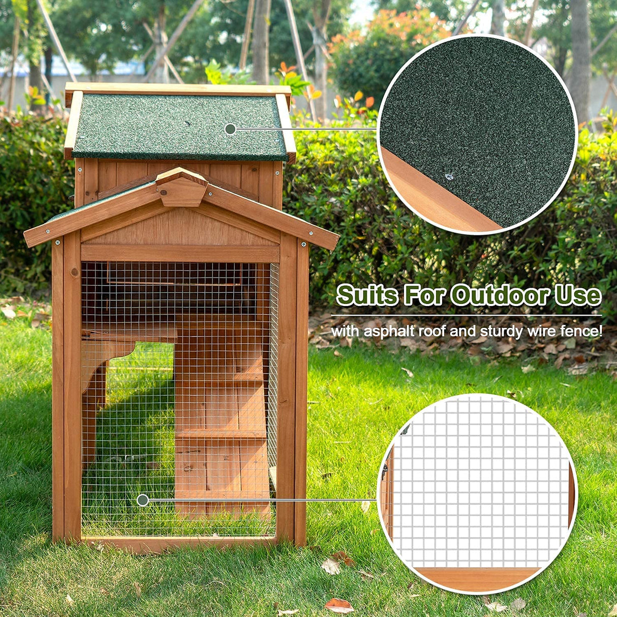 Rabbit Hutch Outdoor, 74" Large Bunny Cage with Waterproof Roof, Removable Pull Out Tray, 2 Runs, 2-tier Wooden Rabbit House for Small Animals, Rabbit Enclosure Suits for Guinea Pigs, Hamster, Natural Kinpaw