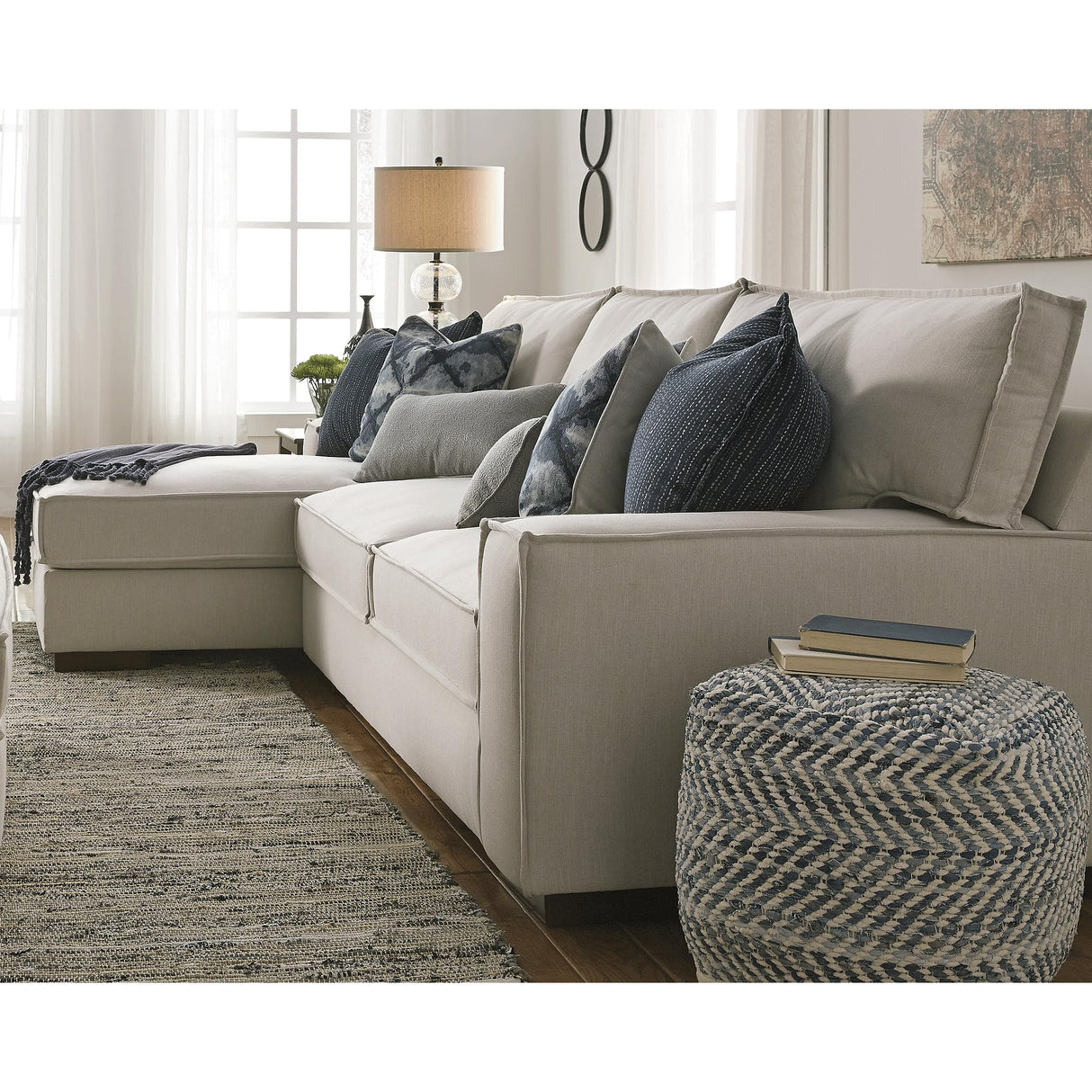 Signature Design by Ashley A1000445 Pouf, Blue & White Signature Design by Ashley