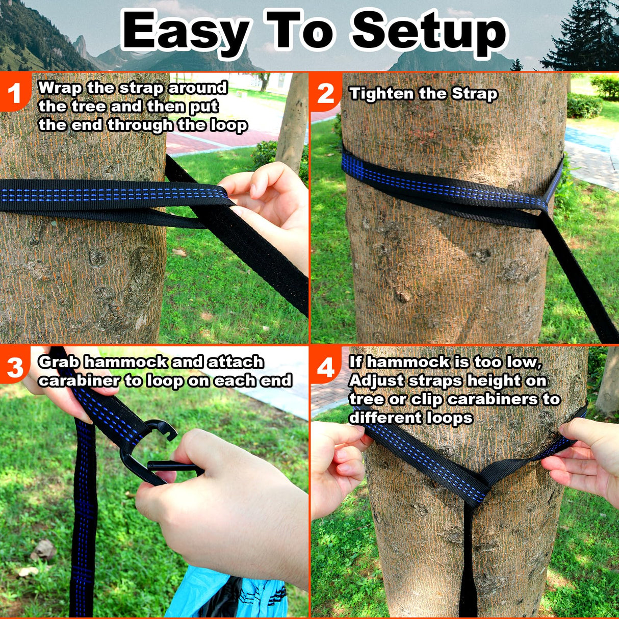 SZHLUX Hammock Straps for Trees - Set of Two 10ft Long, with 38 Loops & 2 Carabiners| Essential Hammock Accessories SZHLUX