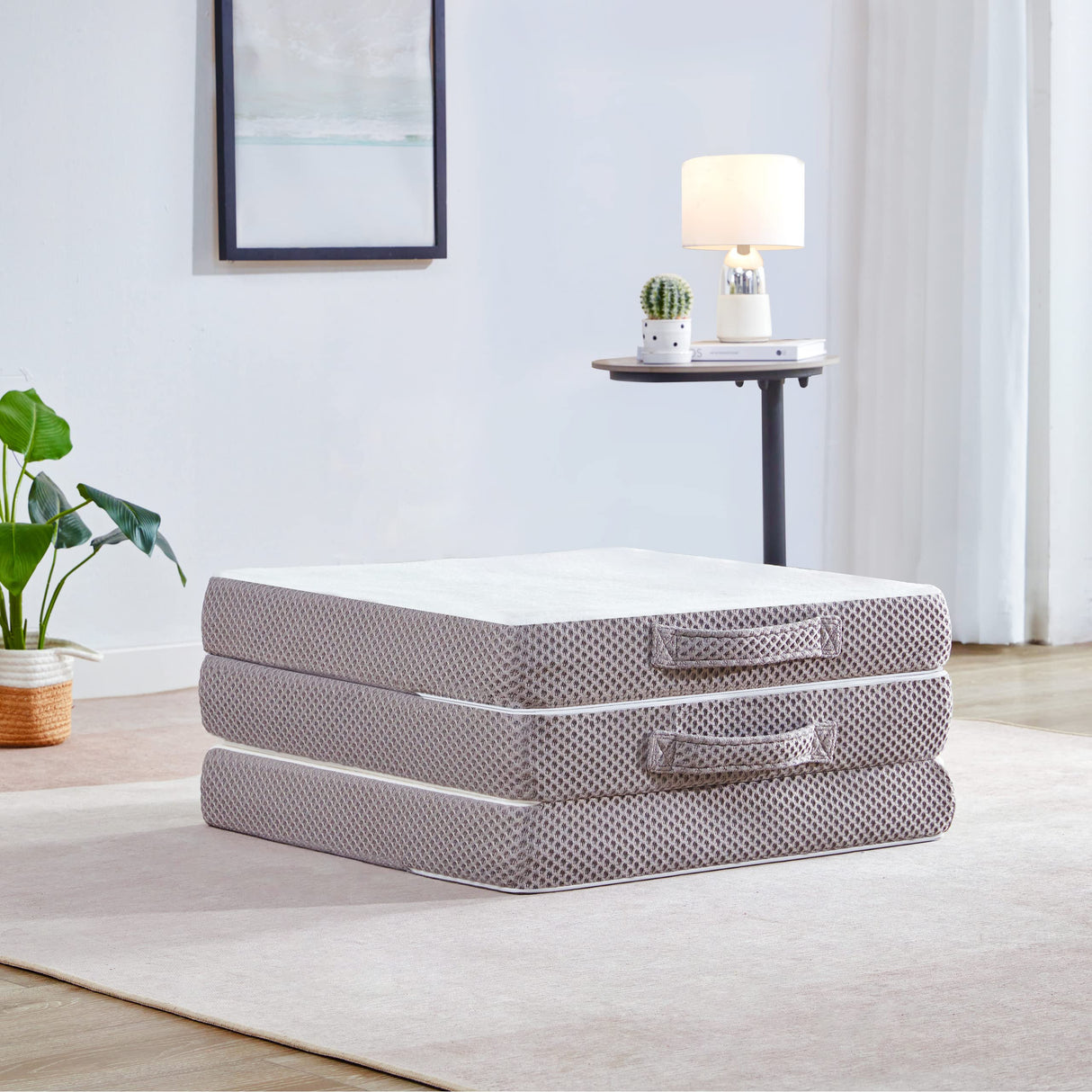 Kingfun Memory Foam Folding Mattress, 4 Inch Gel-Infused Foldable Floor Mattress, Breathable Tri-fold Mattress Topper with Cover, Soft Folding Foldable Portable Floor Guest Bed (Single) Kingfun