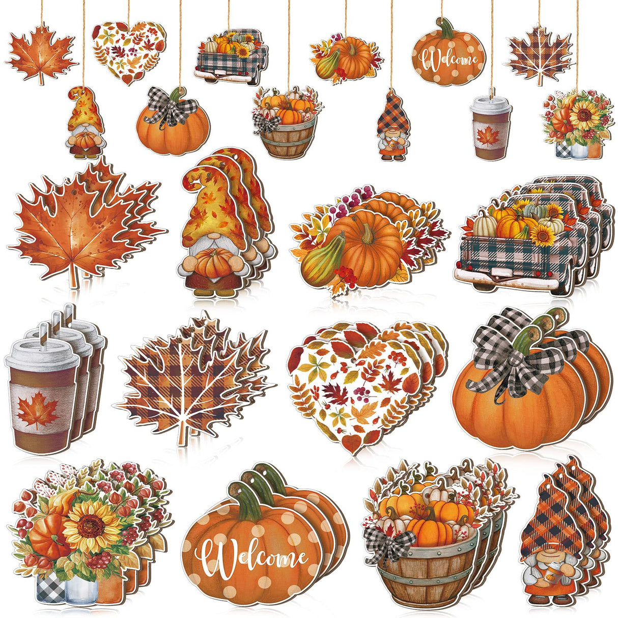 FairySandy 36 Pcs Thanksgiving Ornaments for Tree Fall Tree Decorations Gnomes Wooden Hanging Ornaments Pumpkins Leaves Flowers Cutouts Autumn Decorations for Holiday Party Supply(Cute Style) FairySandy