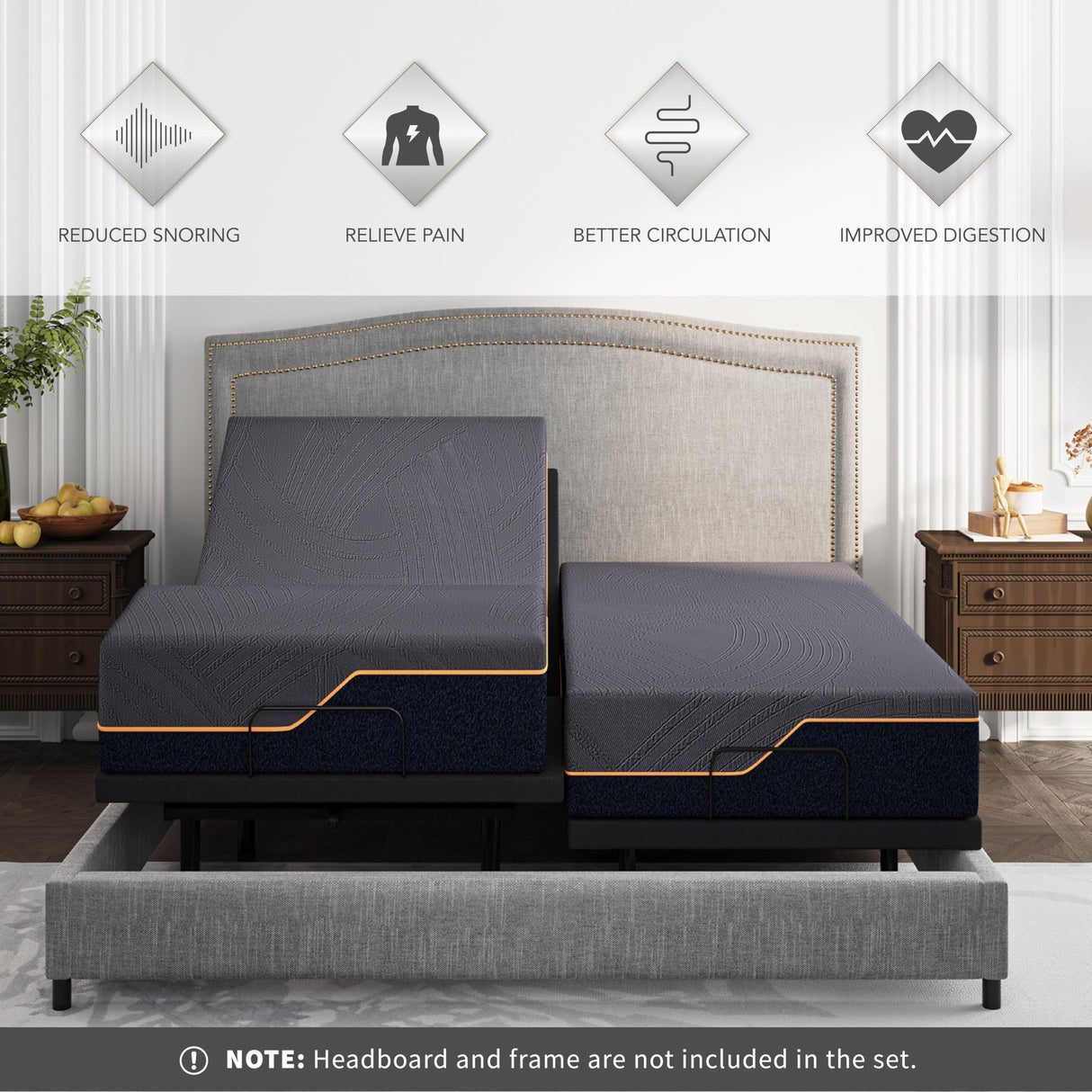 Dyonery Split King Adjustable Bed Frame with Mattress, 14 Inch Copper-Gel AeroFusion Memory Foam, Head & Foot Incline, 750lbs Lift Capacity, Powerful Quiet Motor, 5 Minutes Tools-Free Assembly Dyonery