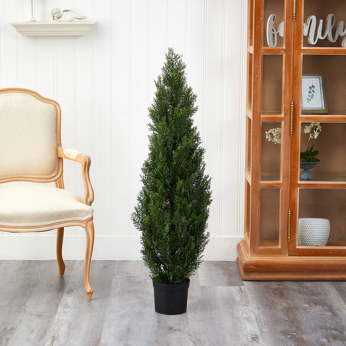 Nearly Natural 4FT Faux Cedar Tree, Outdoor Front Porch Décor, Faux Cedar Tree Pine Tree in Nursery Planter with UV Resistant Coating Nearly Natural
