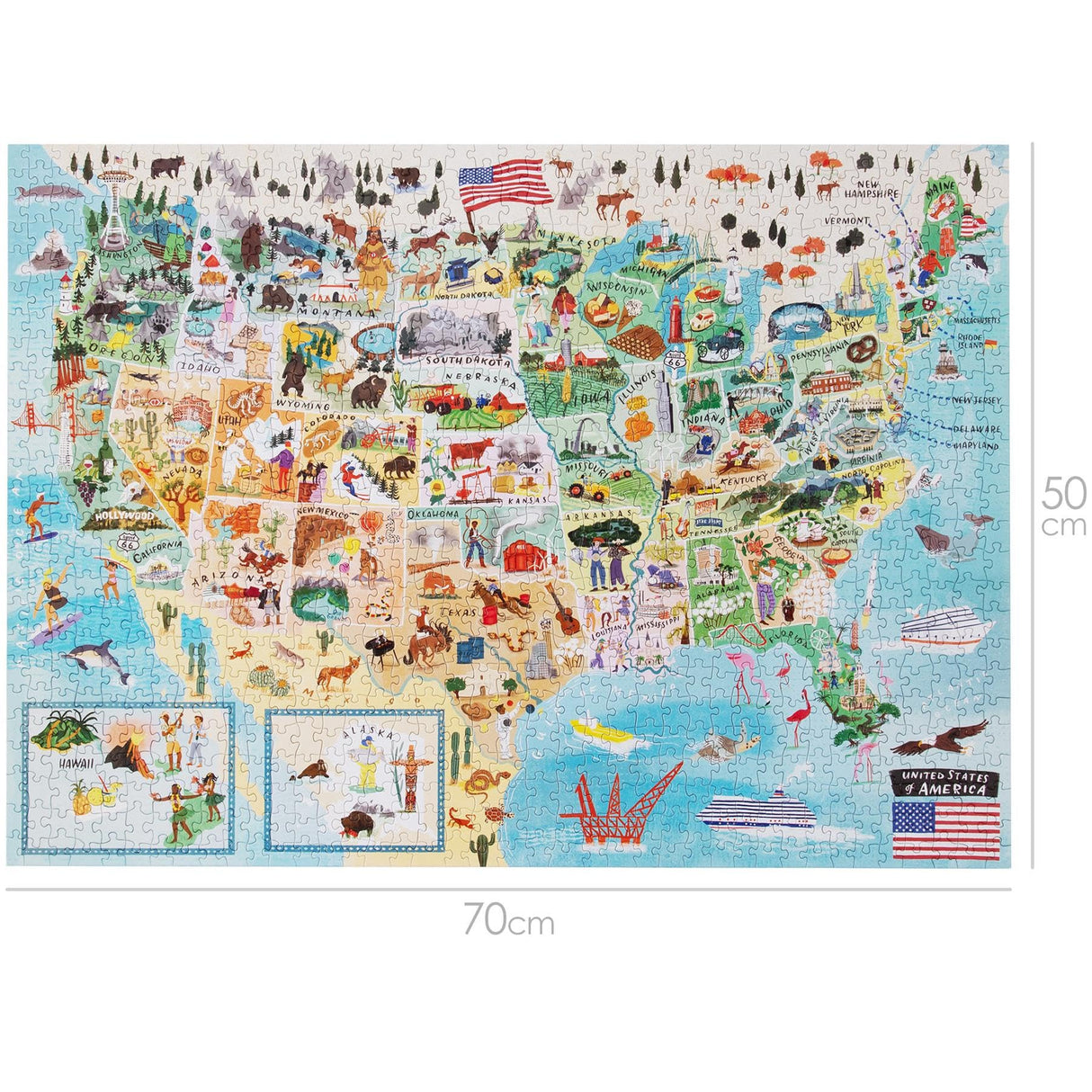 Puzzles for Adults 1000 Pieces - Illustrated US Map Puzzle - United States USA 1000 Piece Puzzle for Adults and Kids Puzzles - 100% Recycled Cardboard by bopster Bopster