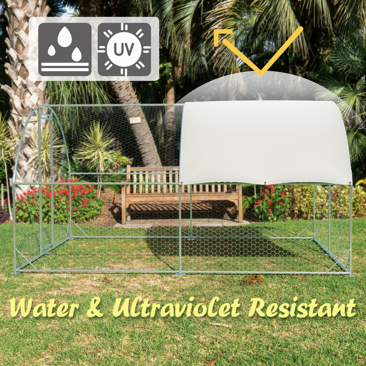 Large Metal Chicken Coop,Outdoor Chicken Coop Run with Water-Resident and Anti-UV Cover,Dome Roof Walk-in Poultry Cage Duck Rabbit House for Outside,Backyard and Farm, 19.5'Lx9'Wx6.5'H HOOYEAH