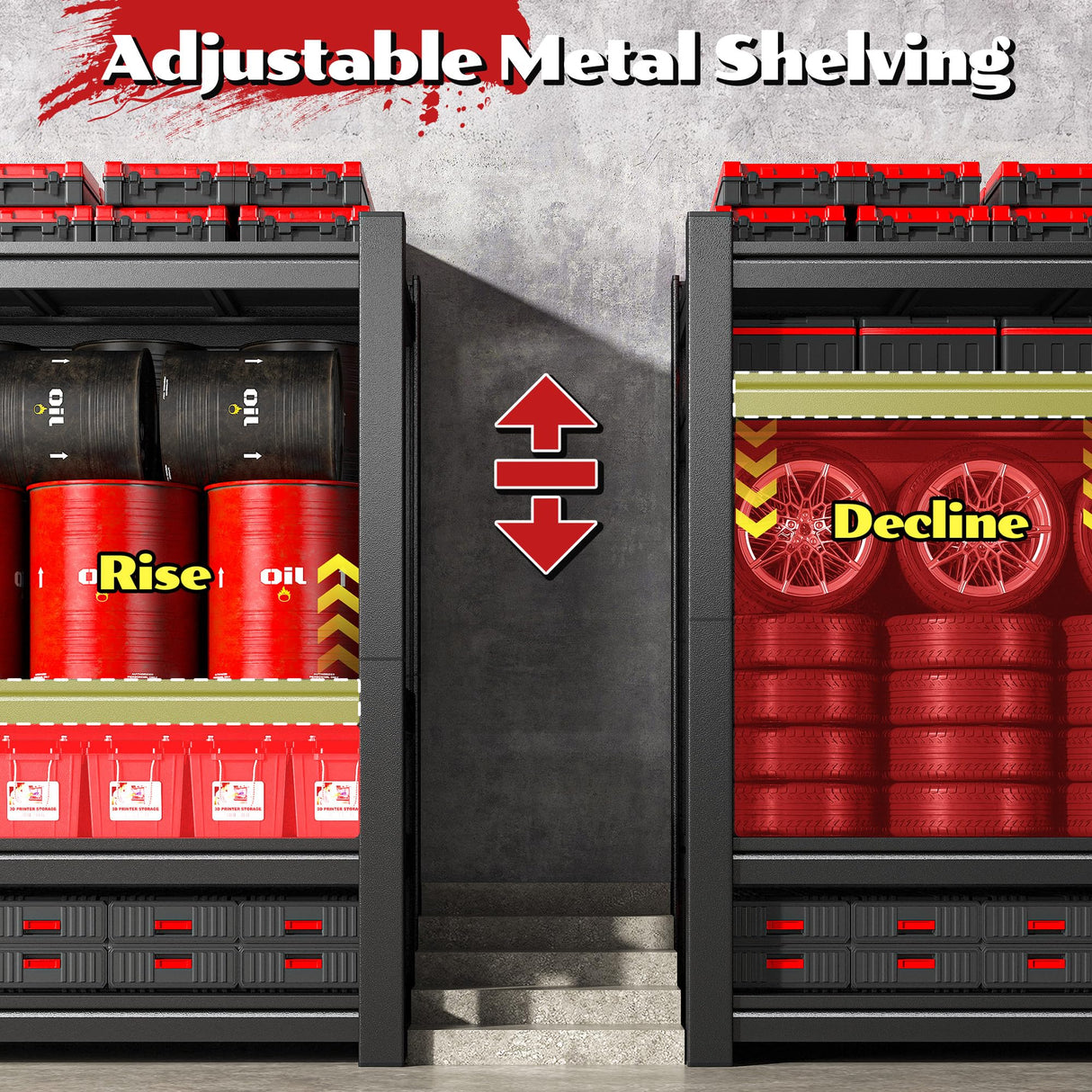 Snhomee 40" W Garage Storage Shelves, Heavy Duty Shelving, 4 Tier Adjustable Metal Shelving Unit, Storage Rack for Garage, Basement, Warehouse with Tool-Free Assembly, 40" W x 19.1" D x 57" H Snhomee