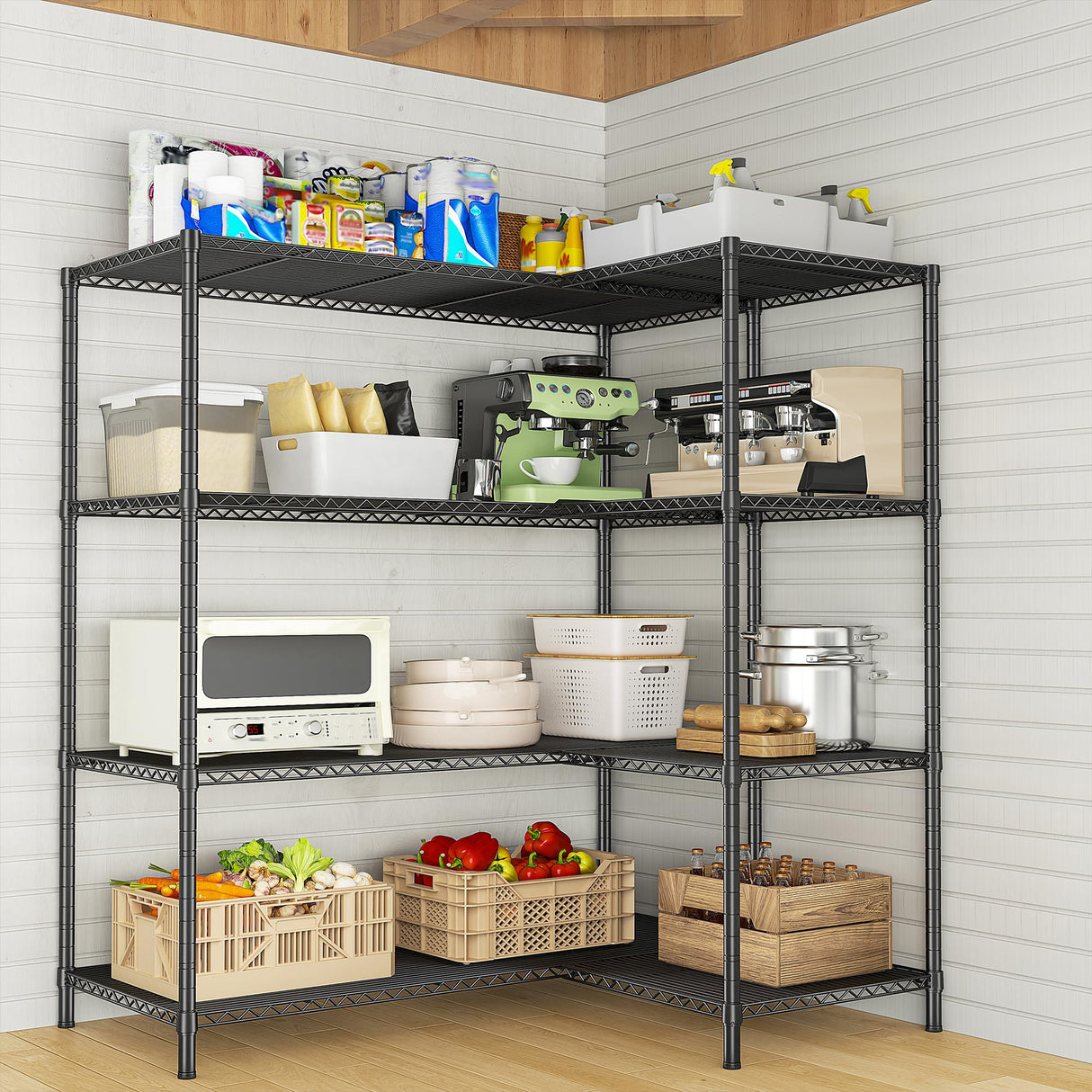 Romorgniz 52.4W Storage Shelves Wire Shelving Unit, 4 Tier Metal Shelving Rack Load 1120LBS,Adjustable Pantry Shelves Heavy Duty Garage Shelving,52.4Wx13.8Dx59H,2PCS Romorgniz