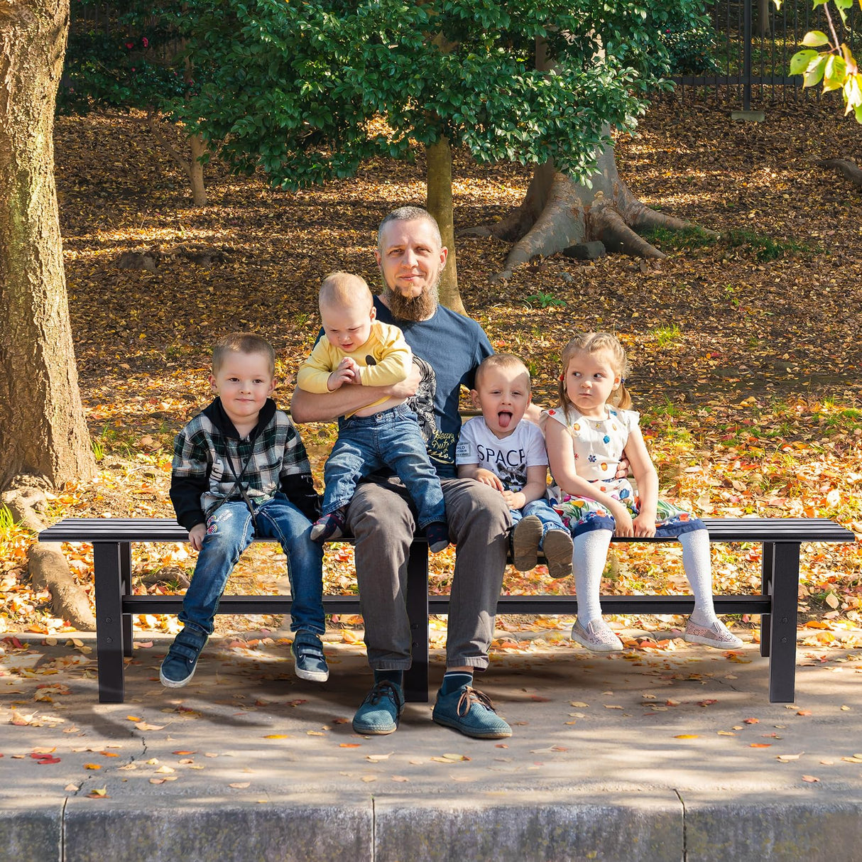 TECSPACE 71 Inches Aluminum Outdoor Weatherproof Bench Backless, 550 LBS Bearing Capacity Garden Porch Bench, Black TECSPACE