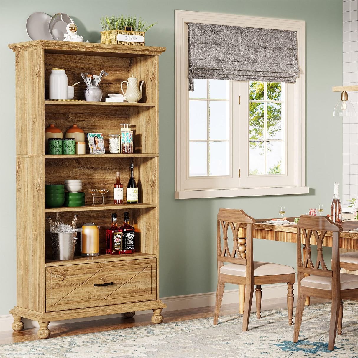 Tribesigns 6-Tier Oak Bookcase Set with Drawer and Solid Wood Legs - 71 Inch Tall Freestanding Bookshelf Tribesigns