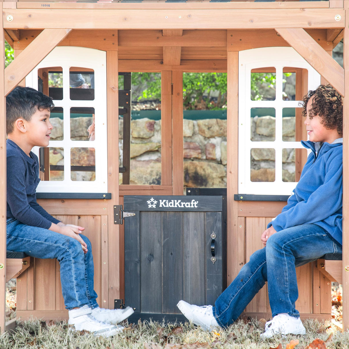 KidKraft Cliffbrook Wooden Outdoor Two-Story Playhouse with Slide KidKraft