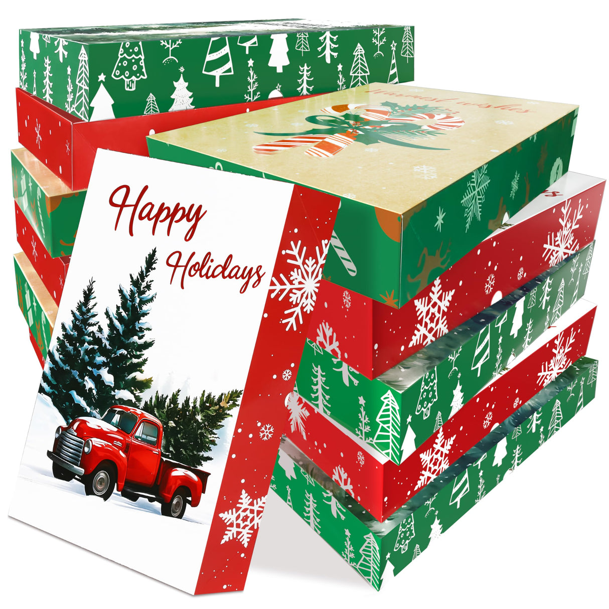 YANGTE 12 Pack Large Christmas Gifts Boxes with Lids for Presents, 17" Clothing Gift Boxes for Wrapping Bulk, 4 Designs of Christmas Boxes for Wrapping Clothes, Robe, Shirt and More YANGTE