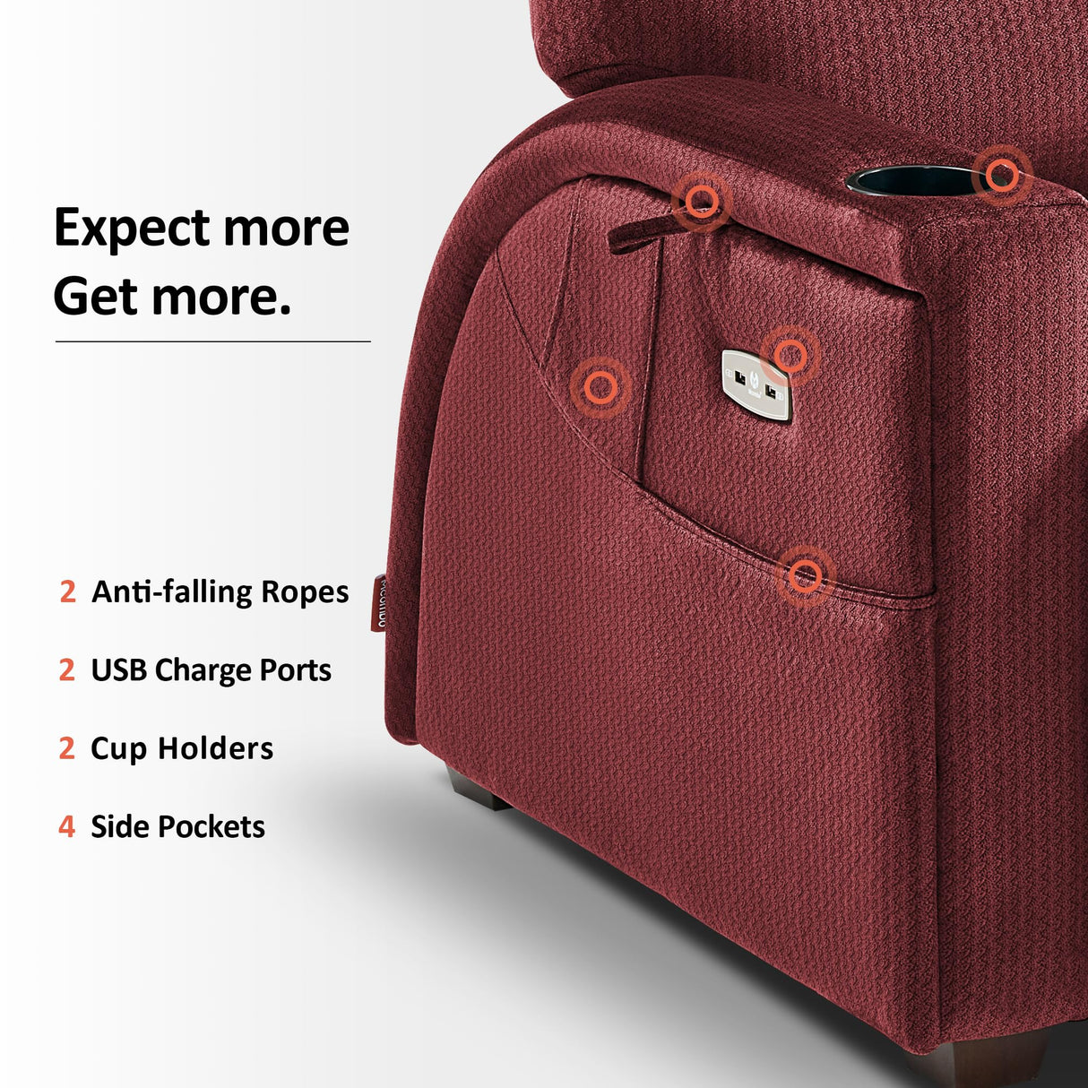 MCombo Power Zero Gravity Recliner Chair with Adjustable Headrest for Living Room, Fabric ZG334 (Burgundy) MCombo