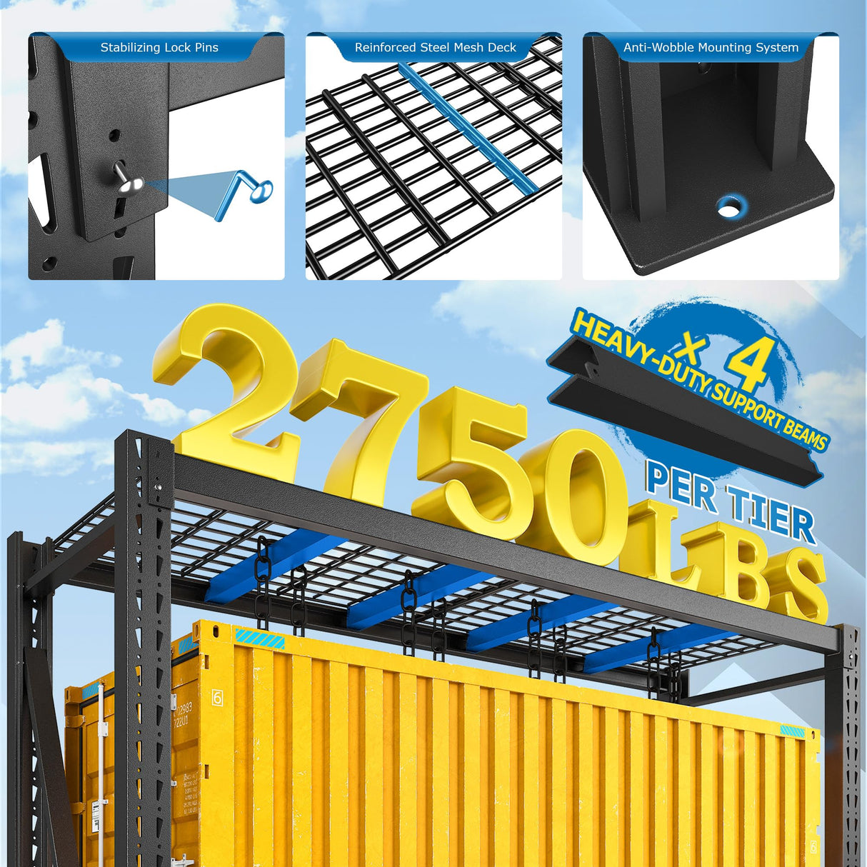 Bepatio 11000LBS Garage Shelving Heavy Duty, 72" H Storage Shelves Adjustable 4-Tier Metal Shelves, Industrial Shelving for Garage,Shop, Warehouse, Basement, Commercial, 72" H× 60" W × 24" D, Black Bepatio