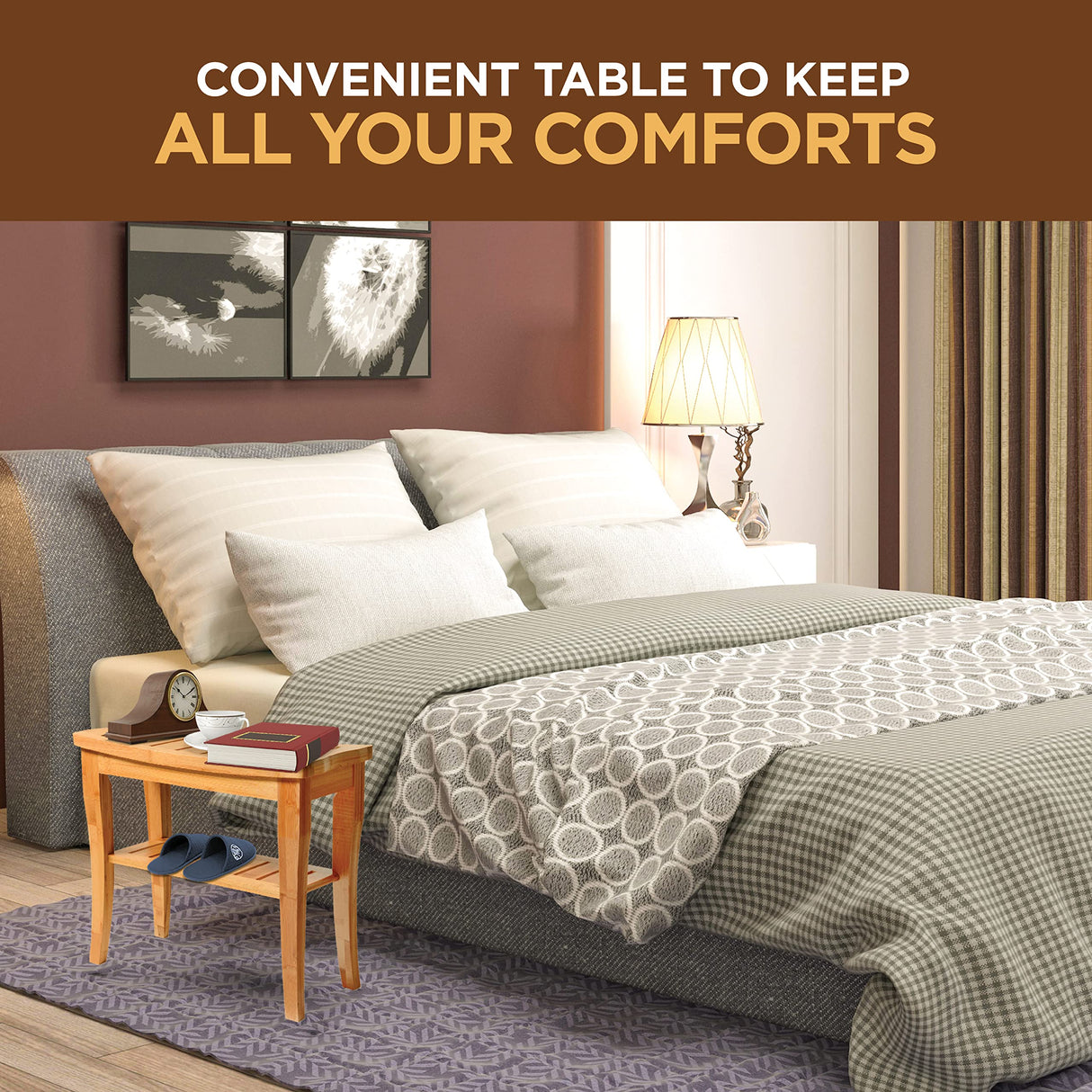 Bamboo Shower Bench - Small Shower Stool with Storage Shelf, Non-Slip Shower Seat, Bathroom Bench, Spa Decor Wooden Shower Bench, Foot Rest Shaving Stool for Shower, Suitable for Indoor/Outdoor Use Bambüsi