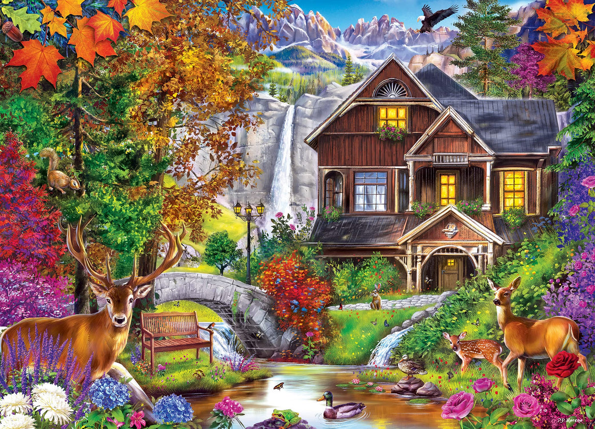 MasterPieces 1000 Piece Jigsaw Puzzle for Adults, Family, Or Kids - Hidden Falls Cottage - 19.25"x26.75" Masterpieces