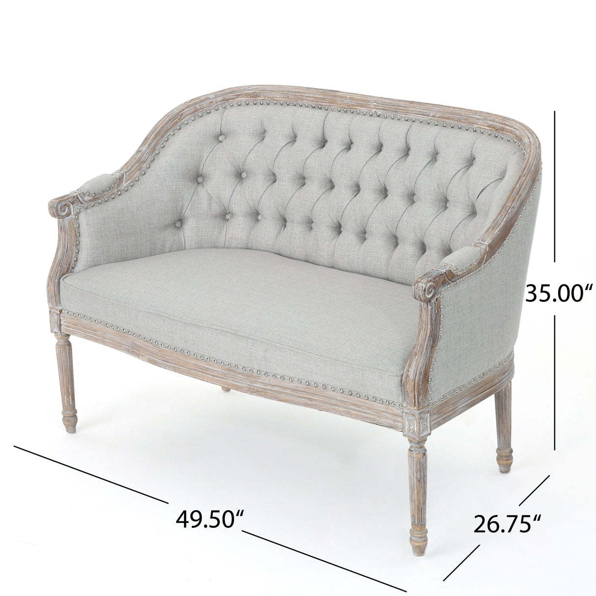 Christopher Knight Home Faye Traditional Fabric Tufted Upholstered Loveseat, Light Gray, Antique Christopher Knight Home