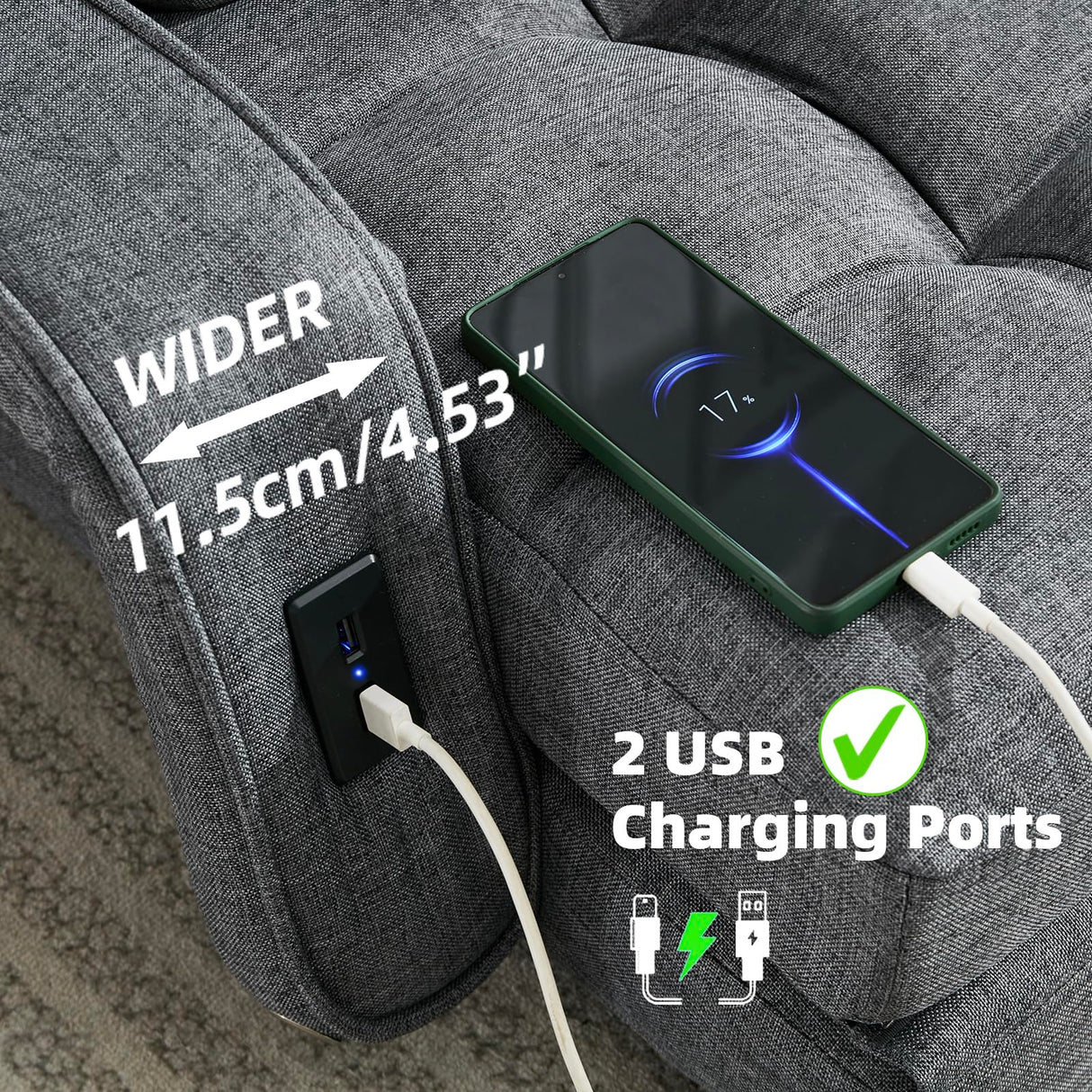 STHOUYN Folding Sofa Bed, Convertible Sleeper Chair Bed with USB, Floor Chair with 5-Position Adjustable Back Support, Small Comfy Couch for Bedroom Small Space, Cozy Chair, Apartment Dorm (Dark Grey) STHOUYN