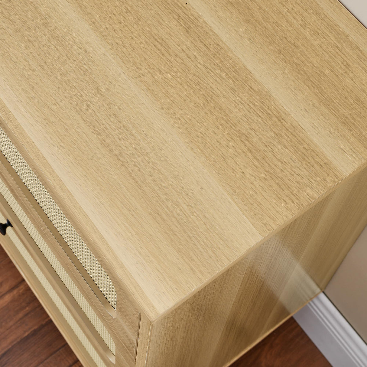 ROCKINGRUN 6 Drawer Rattan Dresser for Bedroom, Modern Wood Storage Closet Dressers Chest of Drawers with Golden Handles, Side Accent Table Organizer for Living Room Hallway Entryway (Natural) ROCKINGRUN