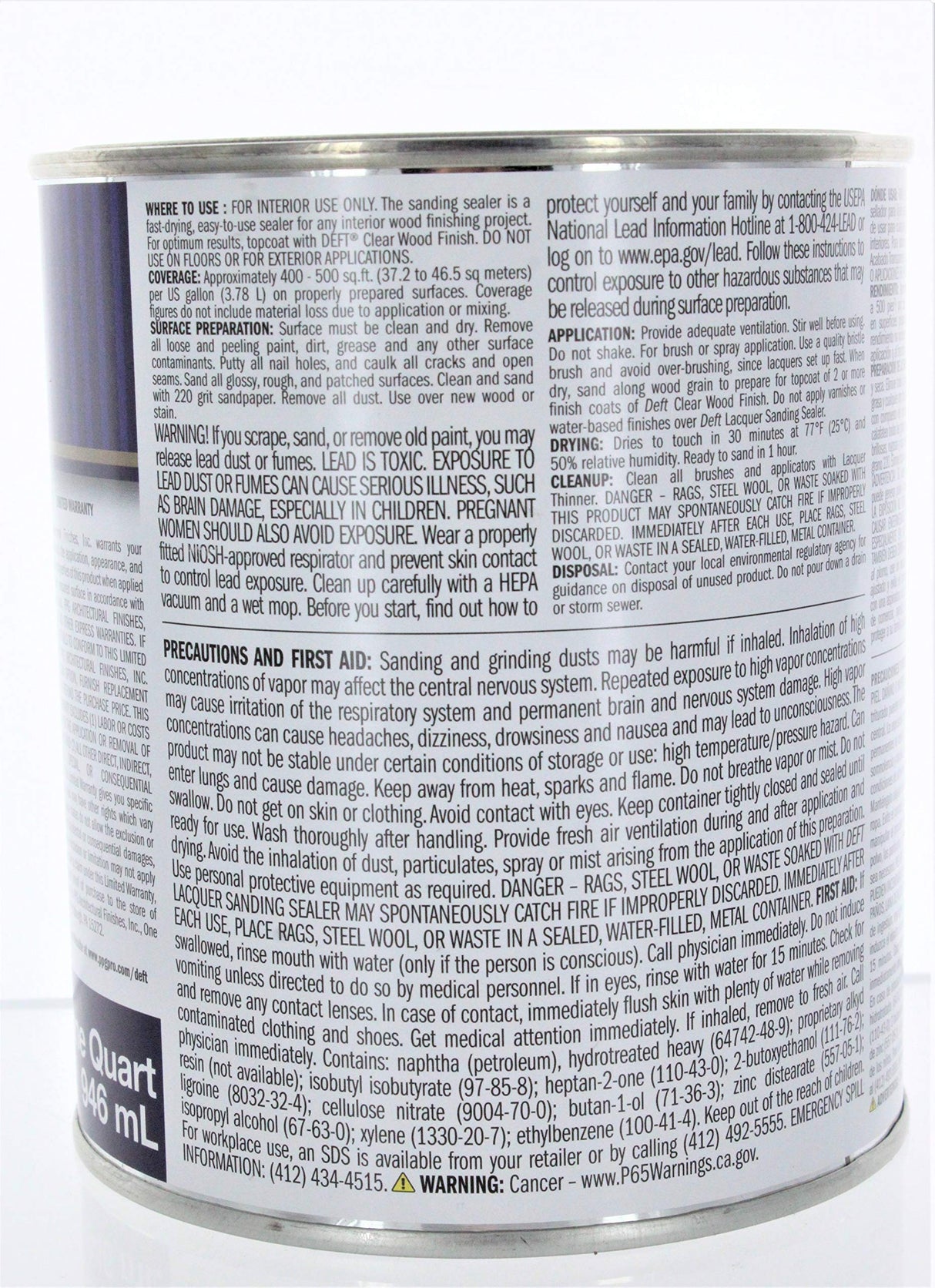 DEFT/PPG ARCHITECTURAL FIN DFT015/04 1 qt Deft DFT015 Clear Lacquer Sanding Nitrocellulose Interior Wood Sealer, No Size, No Color DEFT