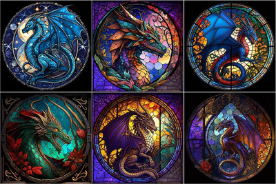 RYMILIE Diamond Painting Kits for Adults - 6 Pack Dragon DIY 5D Diamond Art Kits Full Drill Diamond Dots Paintings with Diamonds Gem Art and Crafts Home Decor 12x12inch