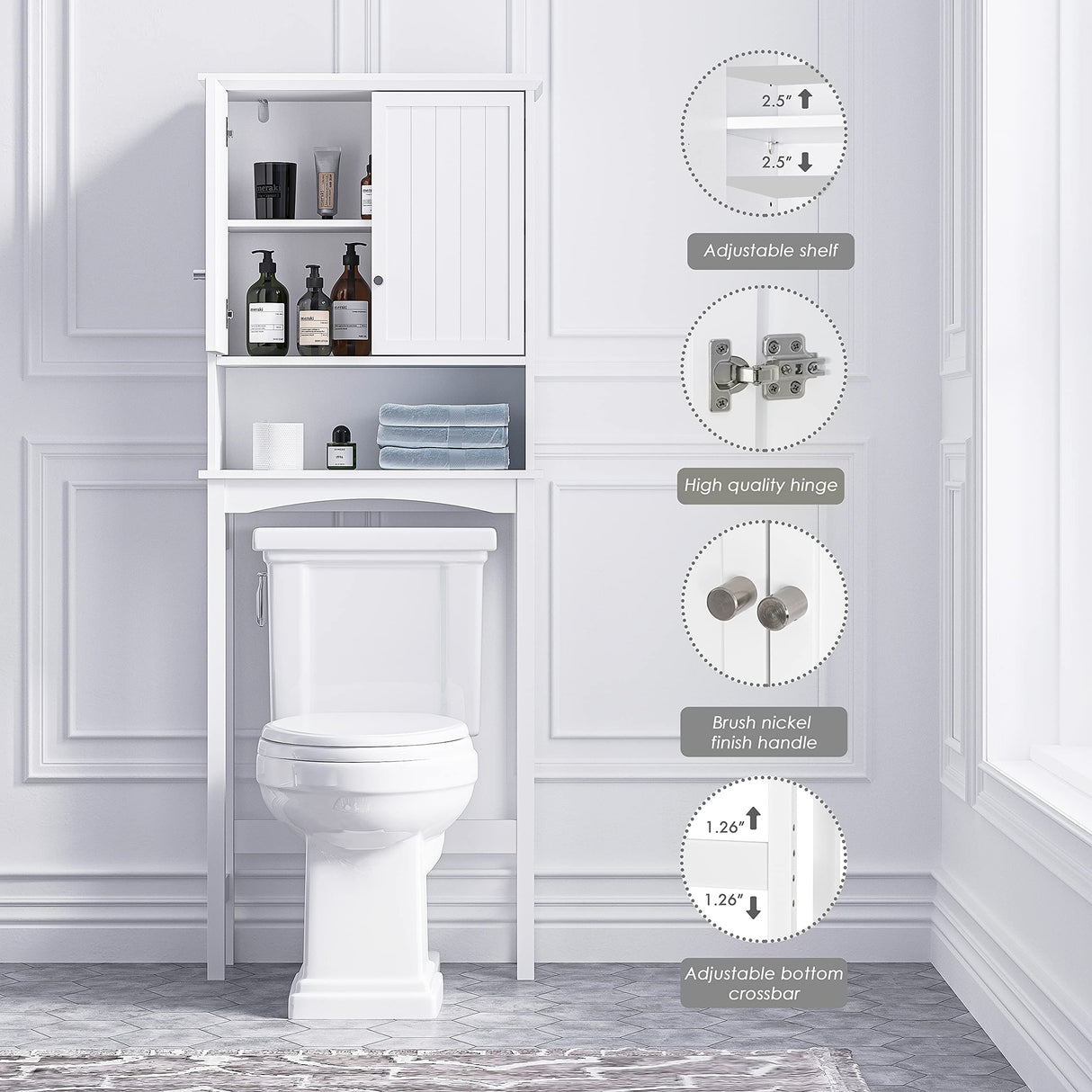 UTEX Over The Toilet Storage Cabinet, Bathroom Above Toilet Cabinet Organizer with Adjustable Shelves, White UTEX