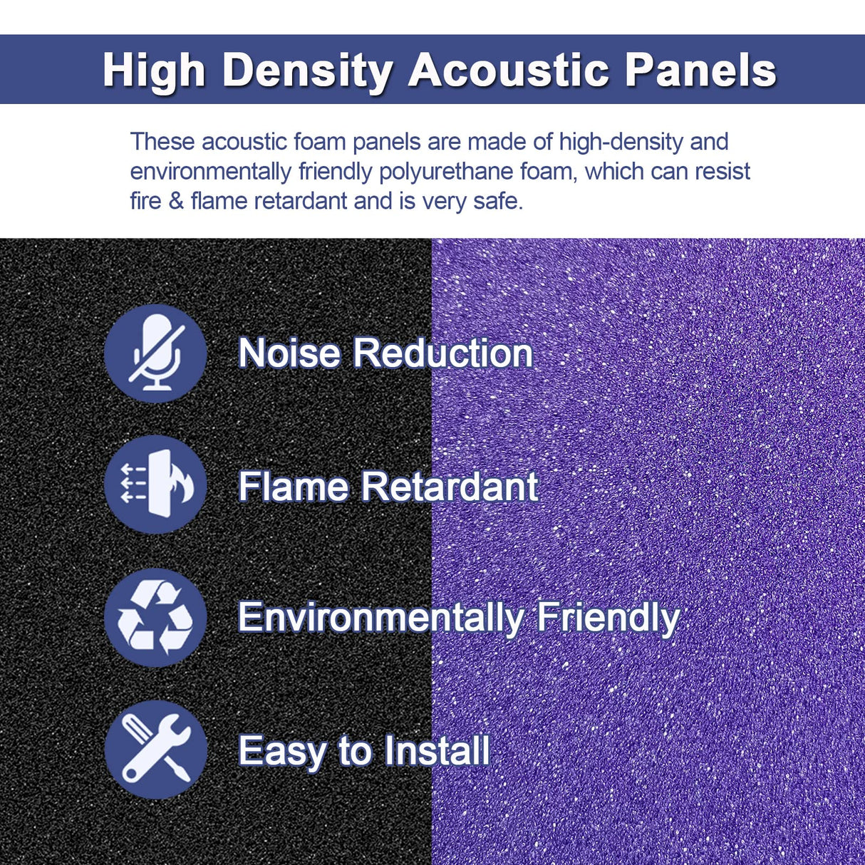 HJGFK2018 52 Pack 1" x 12" x 12" Black/purple Acoustic Wedge Studio Foam Sound Absorption Wall Panels (black/purple) HJGFK2018