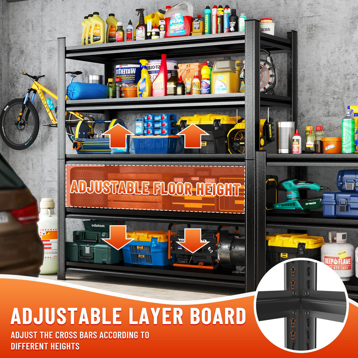 Hymnxemo Heavy Duty 5-Tier Shelving Unit 2500LBS Capacity - Adjustable Steel Garage Shelves for Warehouse, Basement Storage(63''H x 45.3''W x 15.7''D) Hymnxemo