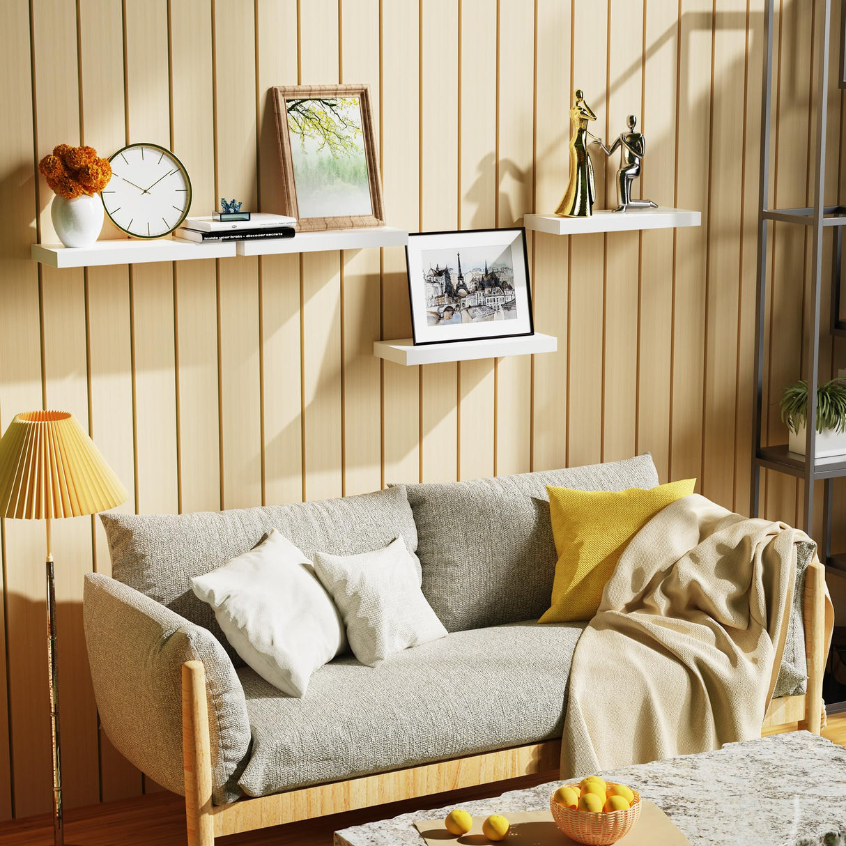 Bellsal Floating Shelves for Wall, White Engineered Wood Wall Shelf Set of 4, 16" Wall Mounted Floating Shelf for Kitchen, Living Room, Bedroom, Bathroom Storage, Book Shelf for Walls Home Decor Bellsal