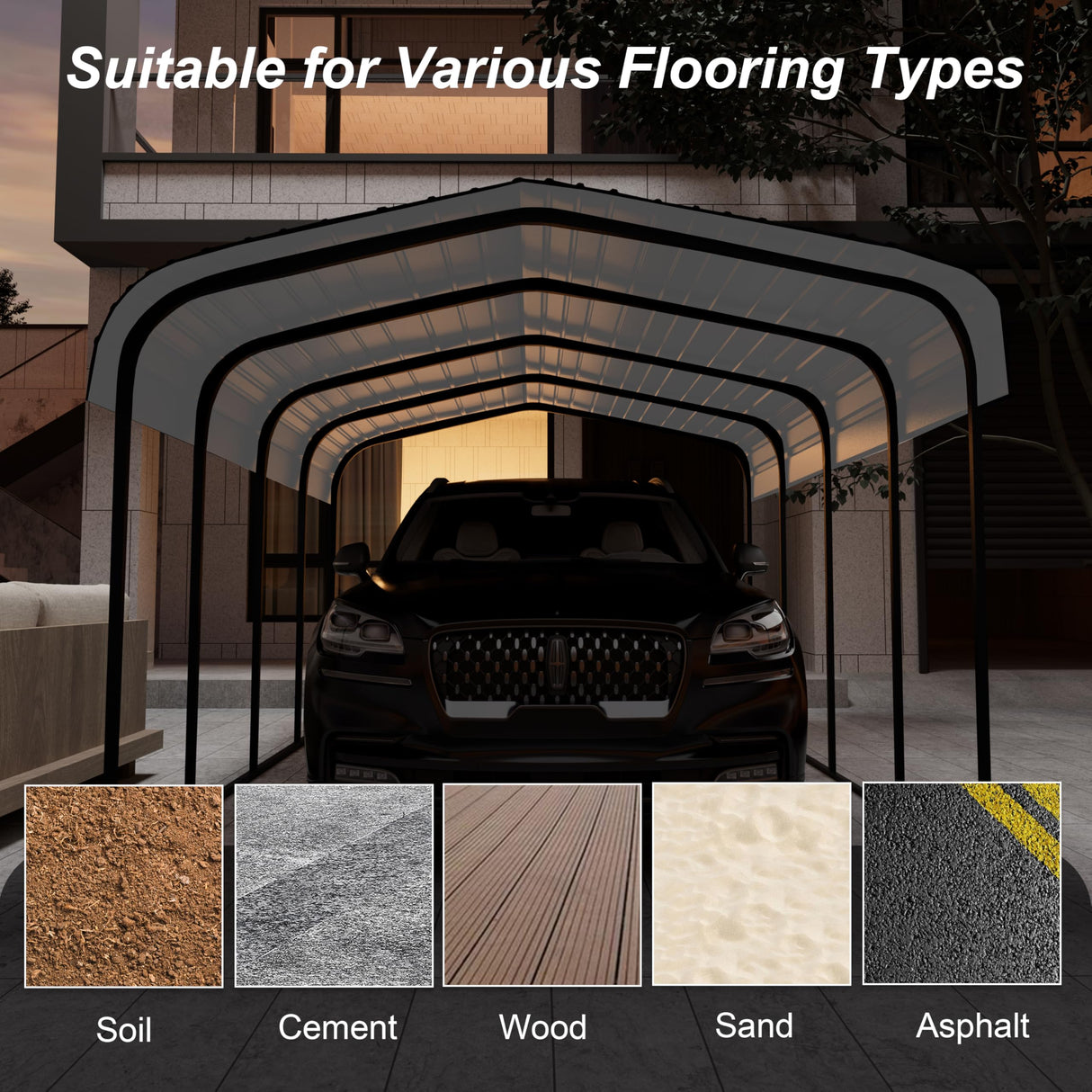 Chilihom Car Port Metal Carport 12 ×20 FT Heavy Duty Carport Kit, Metal Garage Carport Canopy with Galvanized Steel Frame and Roof, Car Tent Shelter Outdoor Storage Shed for Boats and Truck, Charcoal Chilihom